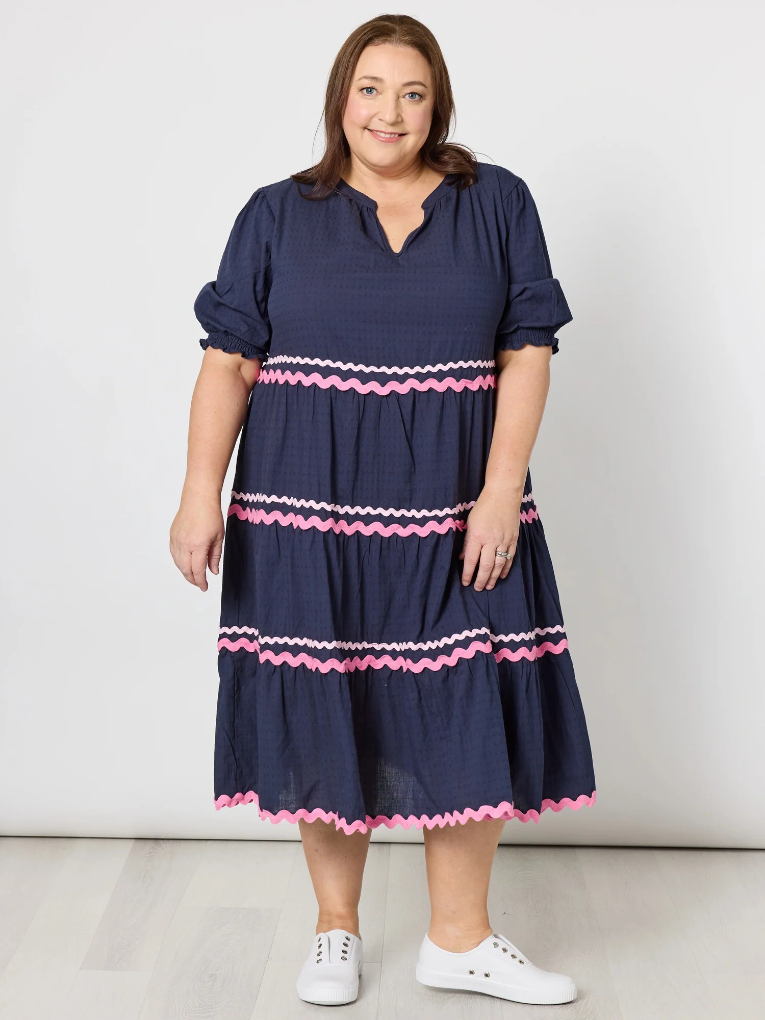 Ric Rac Tiered Dress - Navy - Image 8