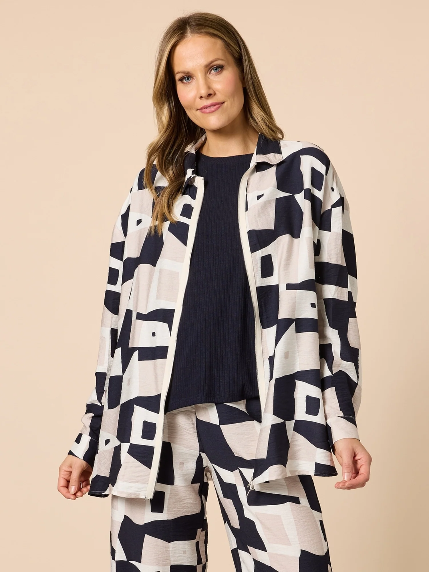Rive Gauche Print Shacket - Navy Multi