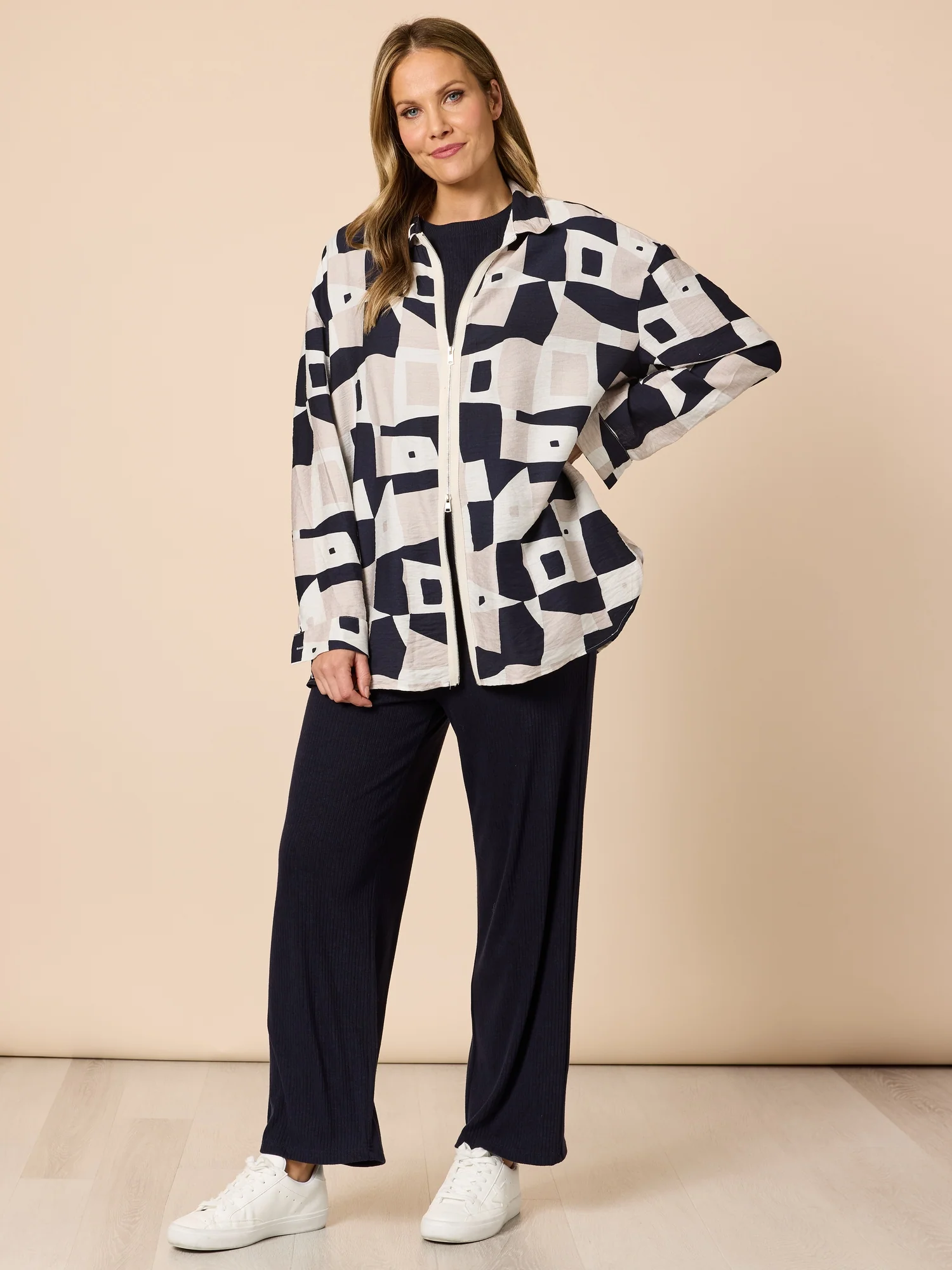Rive Gauche Print Shacket - Navy Multi - Image 2