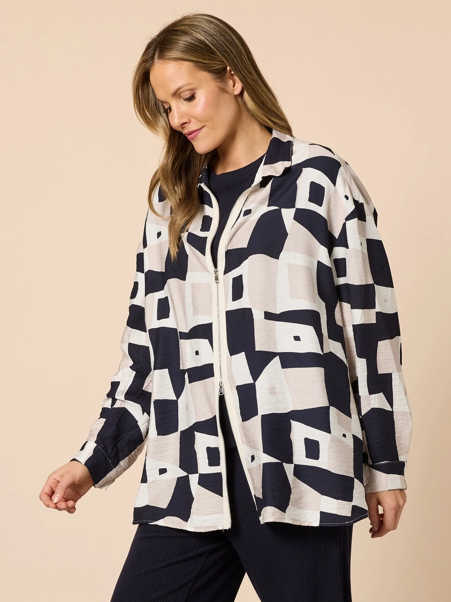 Rive Gauche Print Shacket - Navy Multi - Image 3
