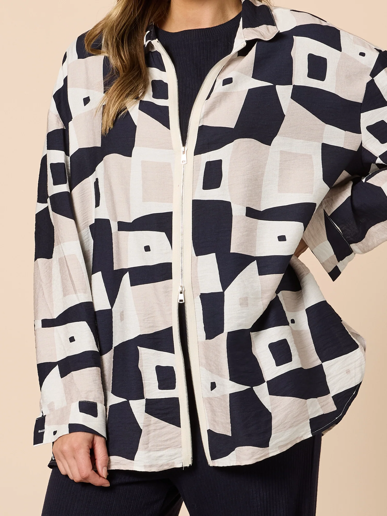 Rive Gauche Print Shacket - Navy Multi - Image 6