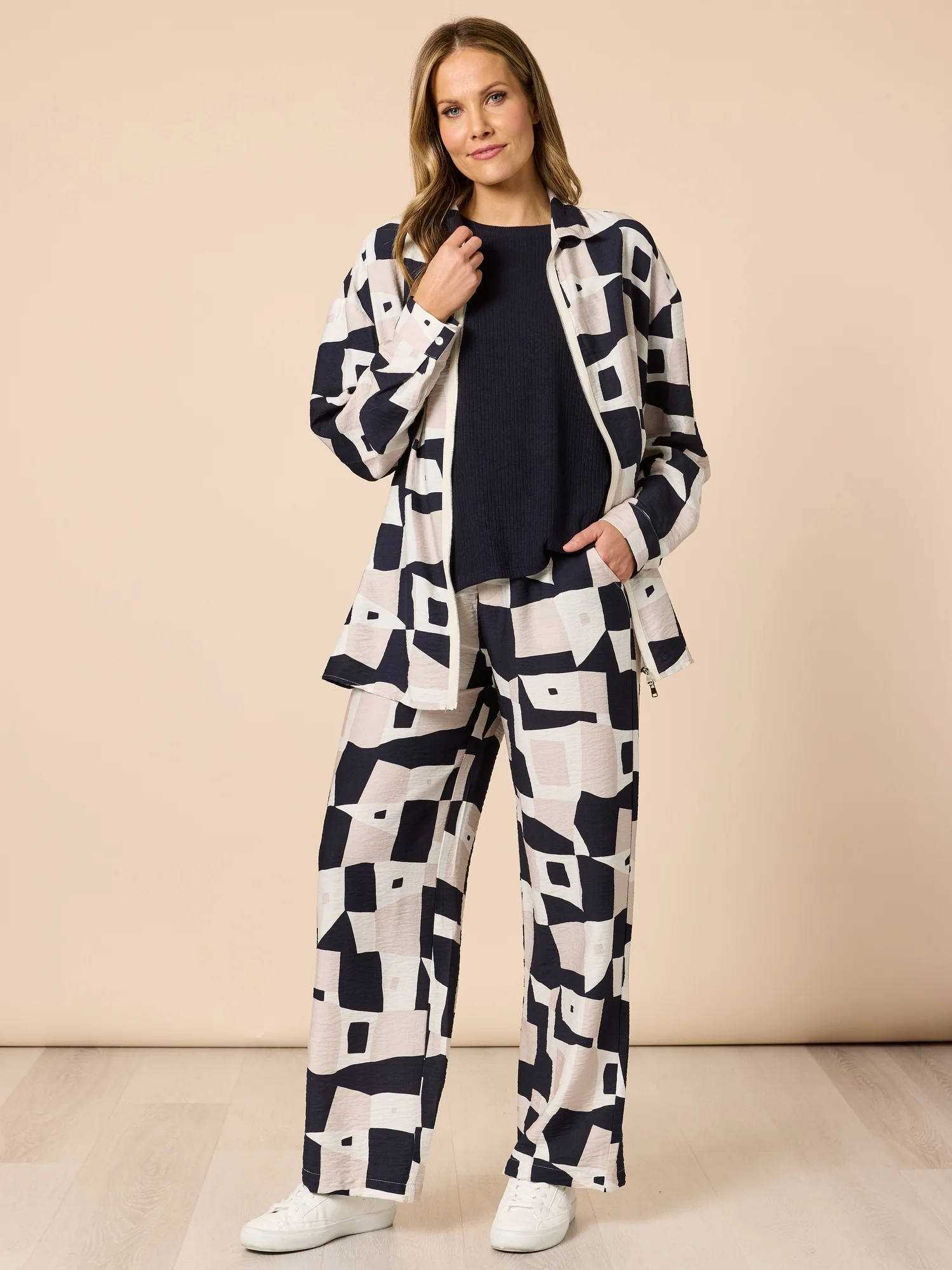 Rive Gauche Print Shacket - Navy Multi - Image 7