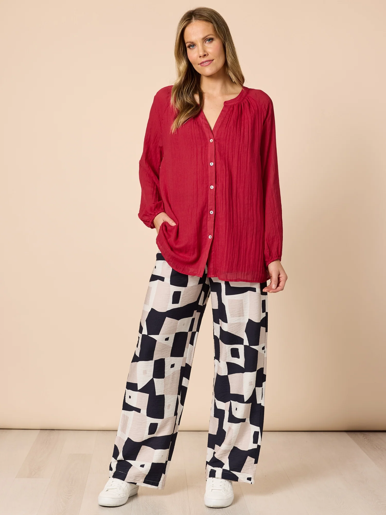 Rive Gauche Print Wide Leg Pant - Navy Multi - Image 2