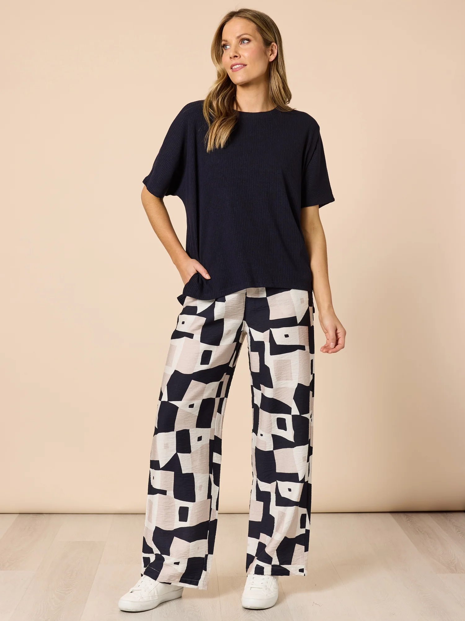 Rive Gauche Print Wide Leg Pant - Navy Multi - Image 8