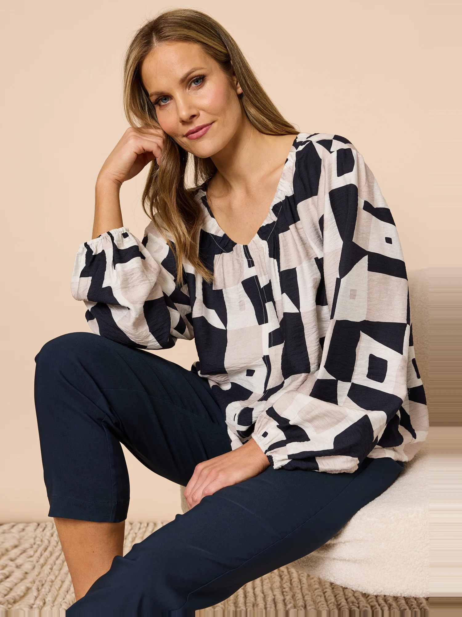 Rive Gauche Print Top - Navy Multi