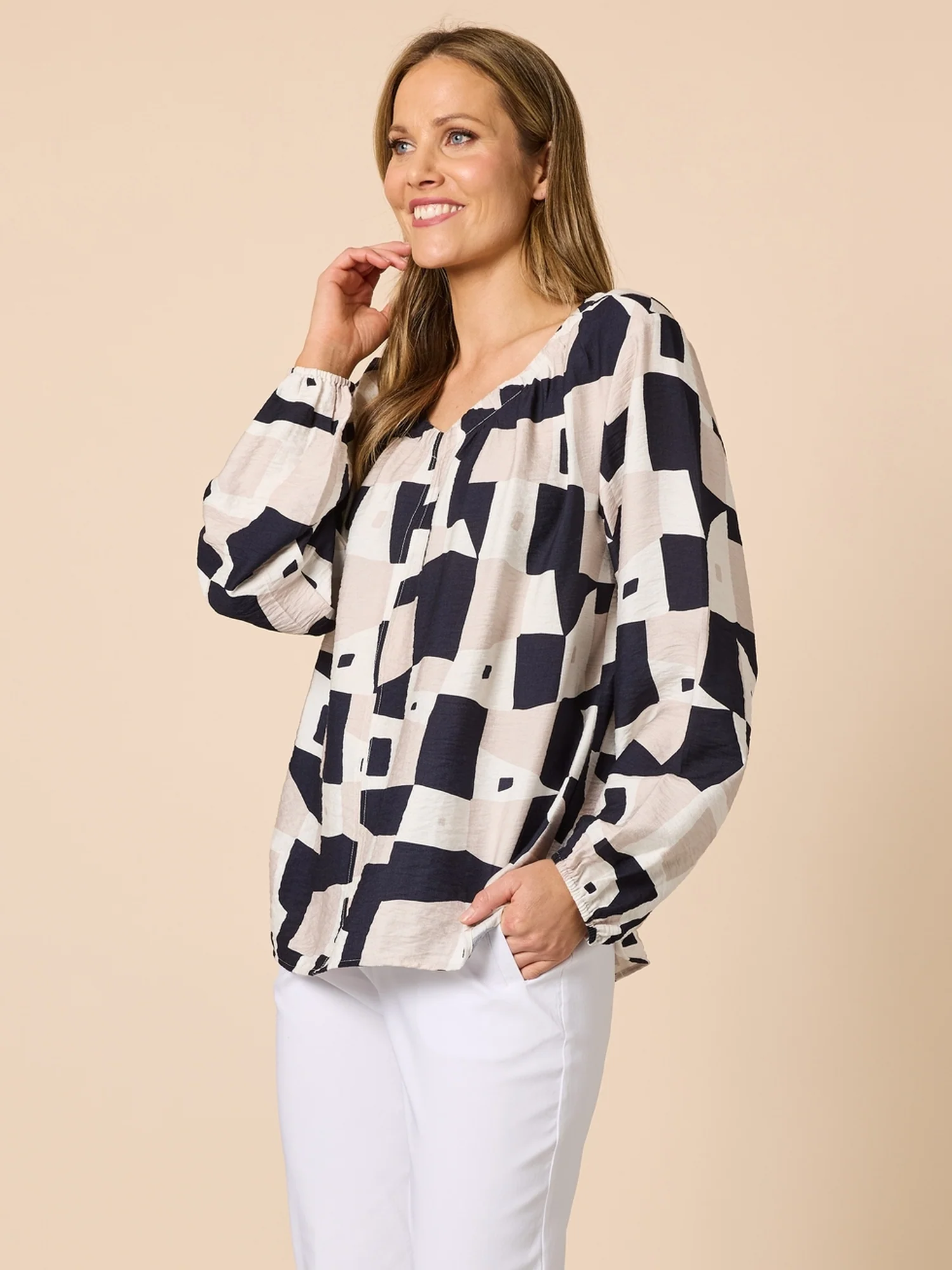 Rive Gauche Print Top - Navy Multi - Image 3