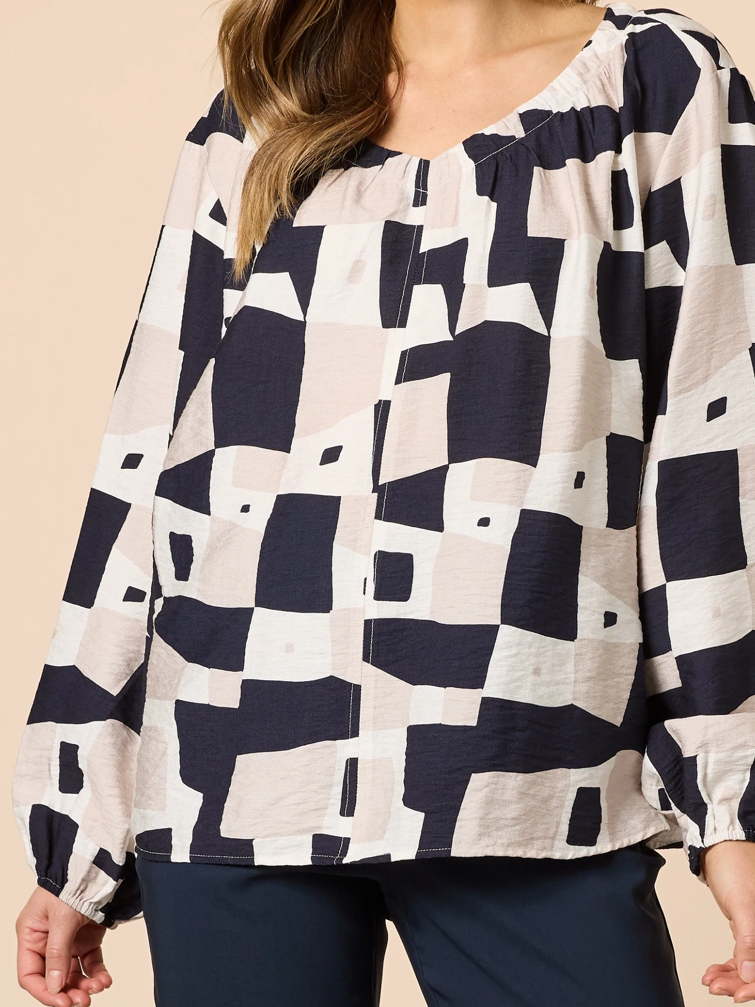 Rive Gauche Print Top - Navy Multi - Image 5