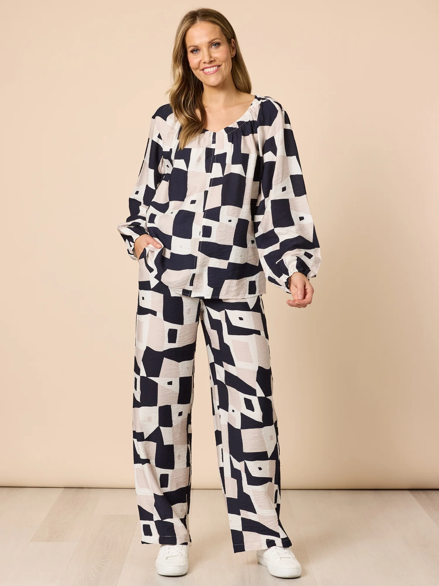 Rive Gauche Print Top - Navy Multi - Image 6