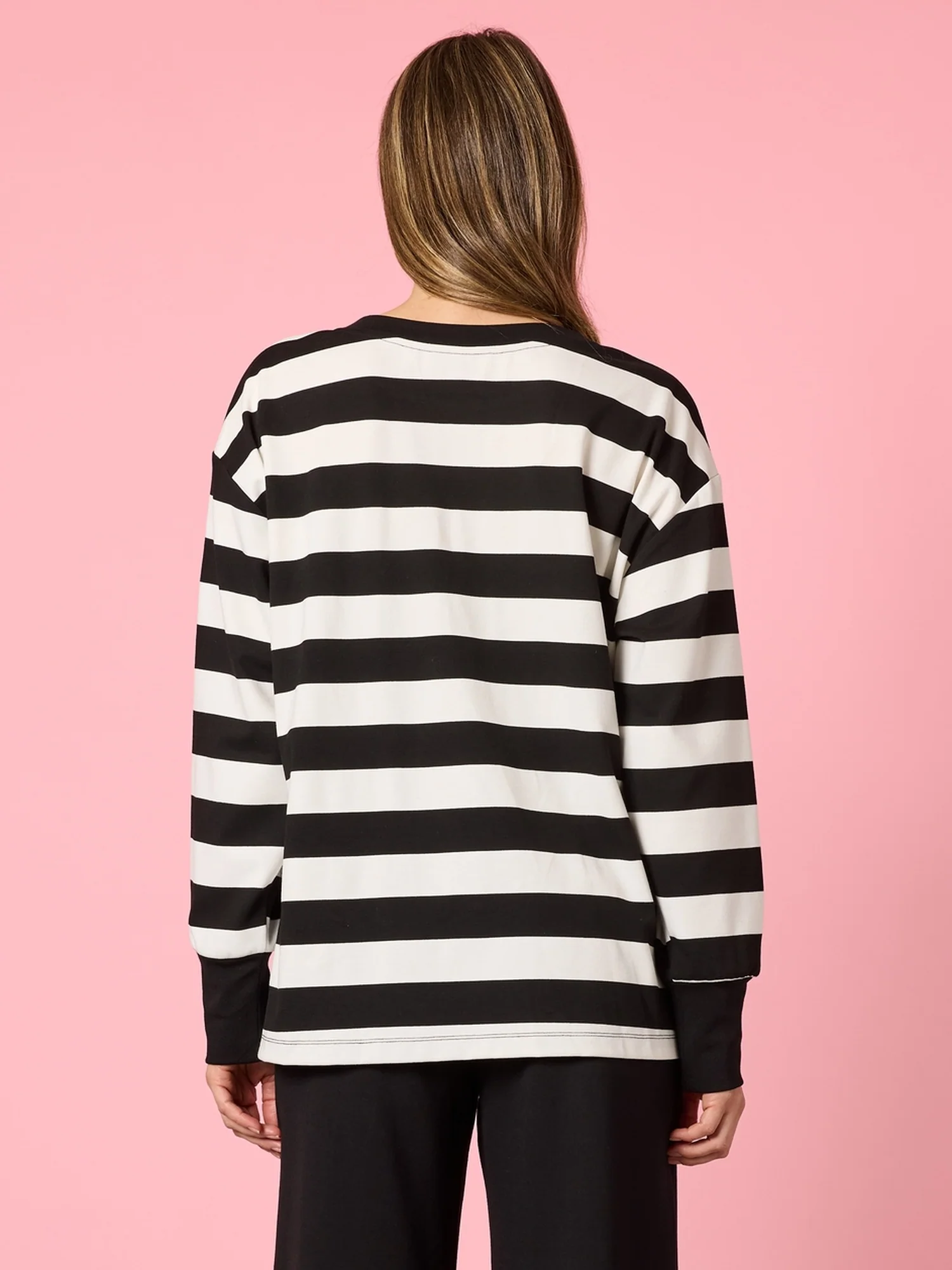 Riviera Sequin Stripe Print Sweatshirt - Black/Ivory - Image 4