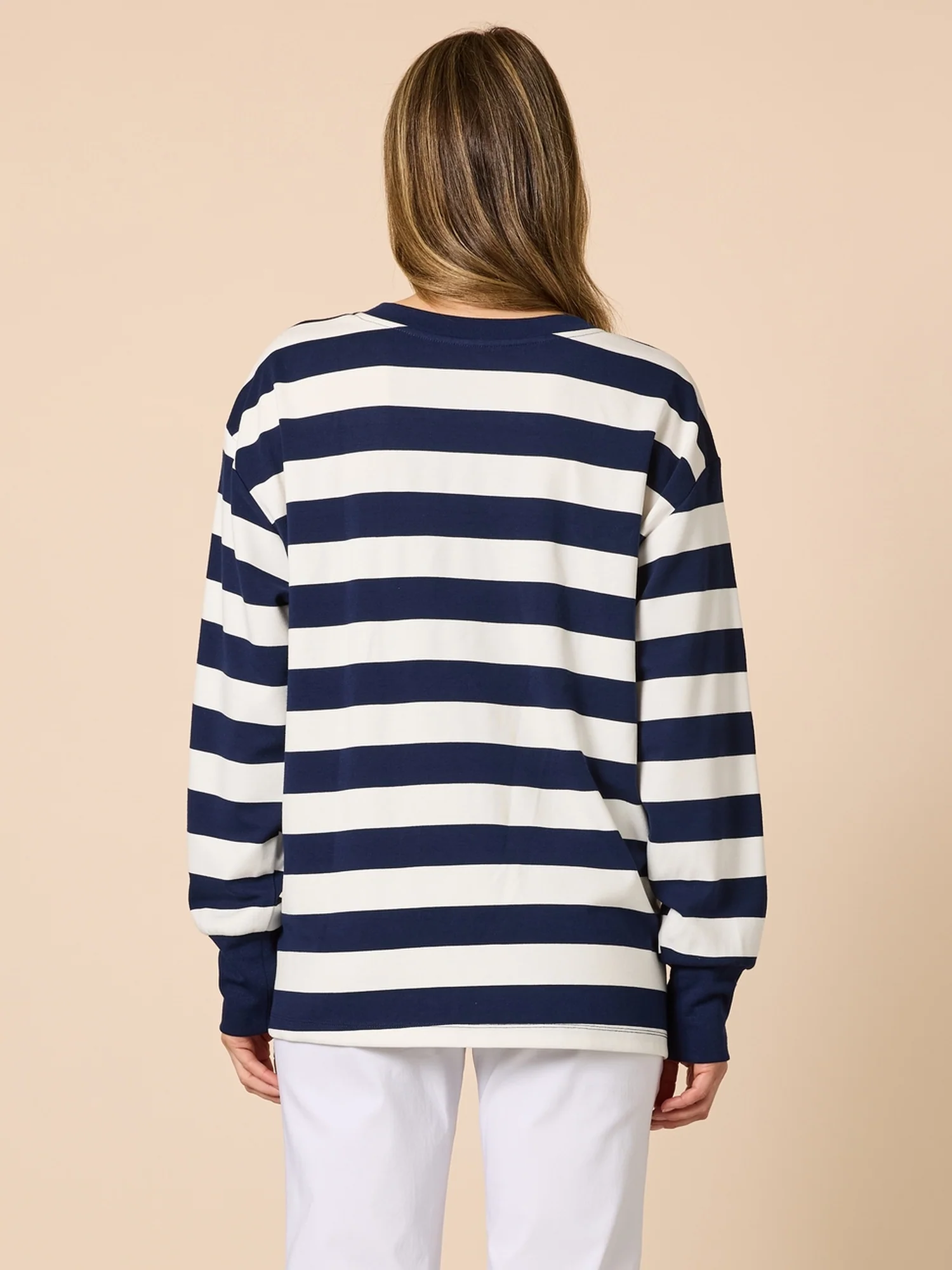 Riviera Sequin Stripe Print Sweatshirt - Navy/Ivory - Image 5
