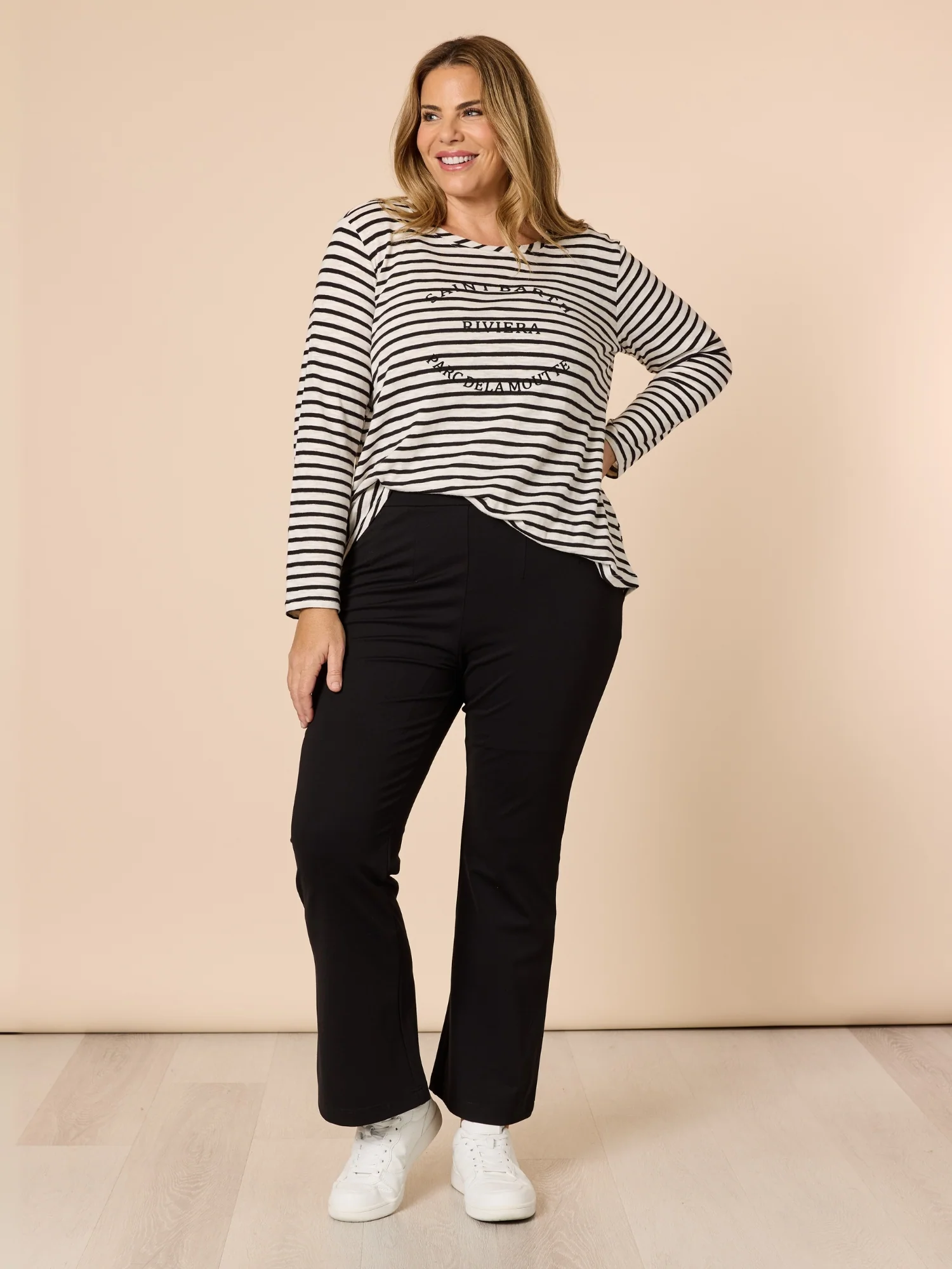 Riviera Long Sleeve Stripe Print Tee - Black/White - Image 3