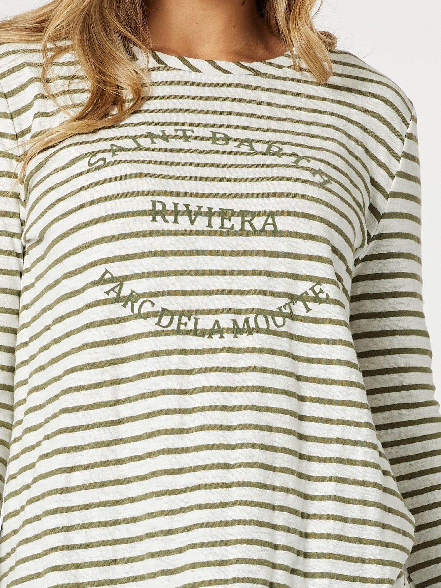 Riviera Stripe Print Long Sleeve Tee - Khaki/White - Image 6