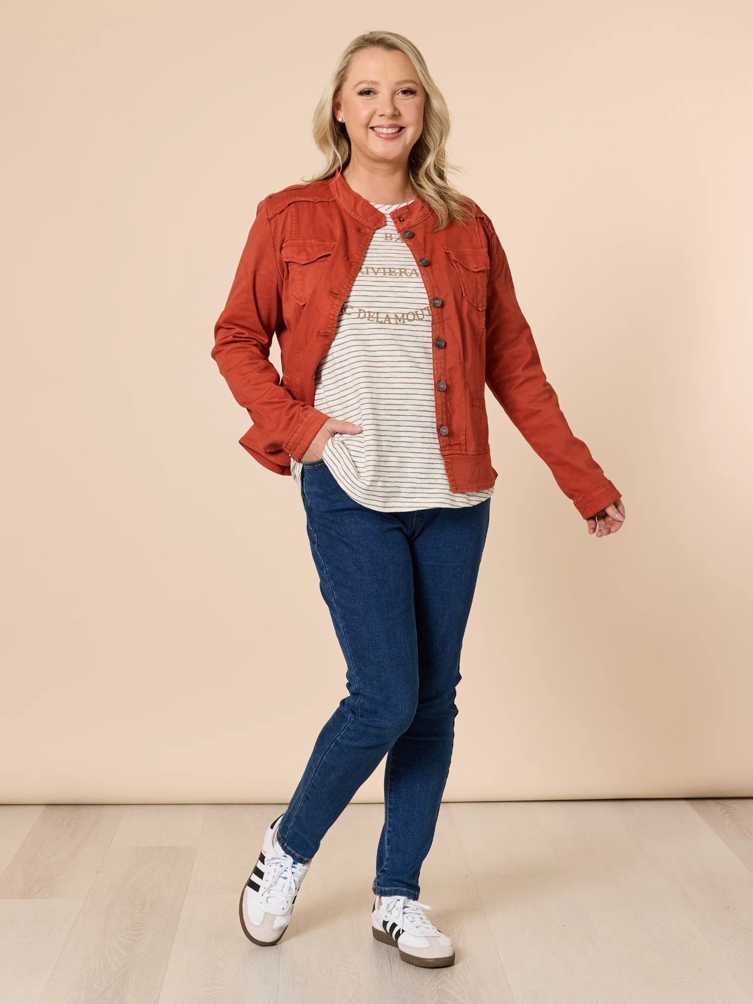 Riviera Long Sleeve Stripe Print Tee - Natural/White - Image 12