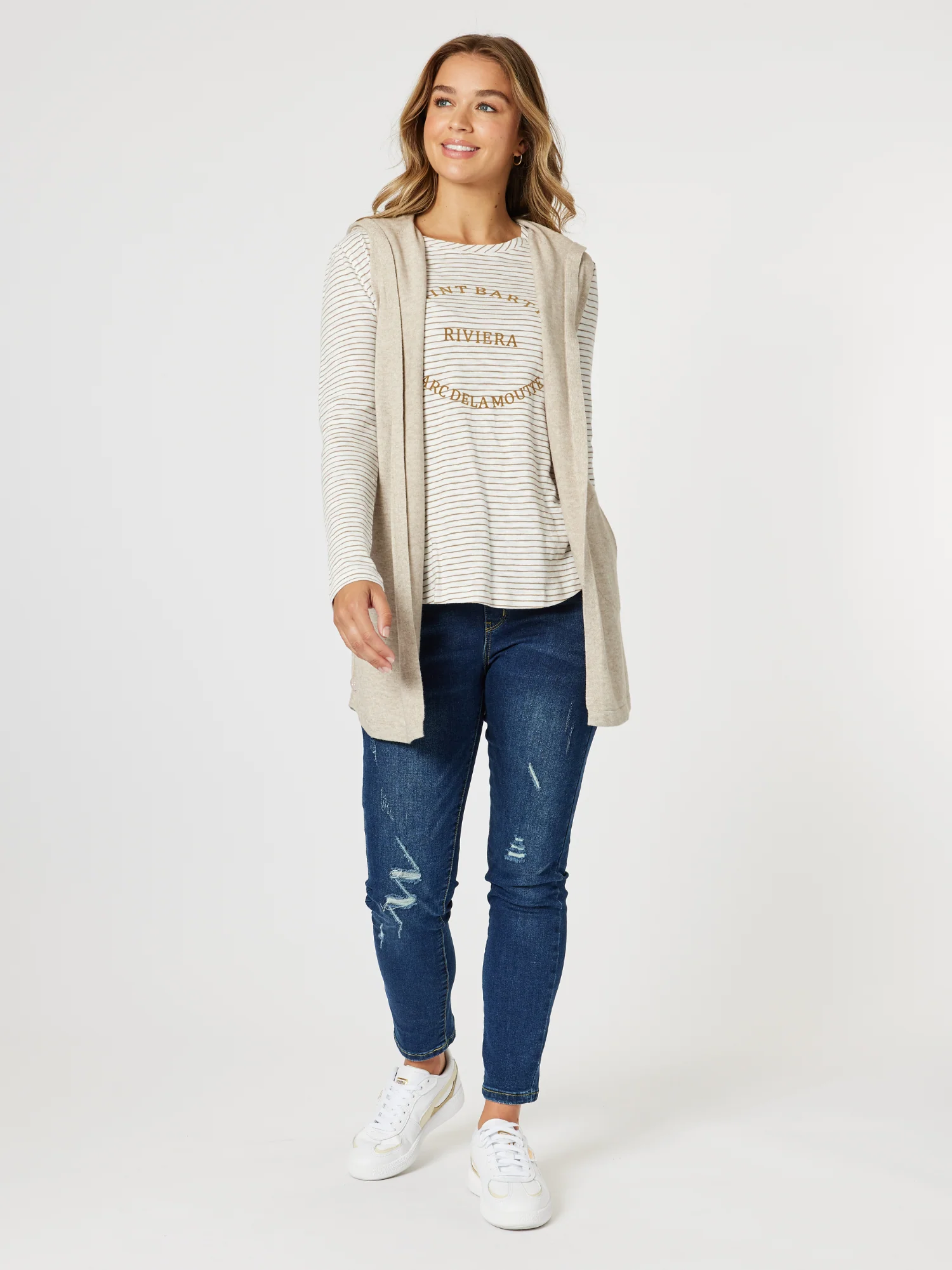 Riviera Long Sleeve Stripe Print Tee - Natural/White - Image 13