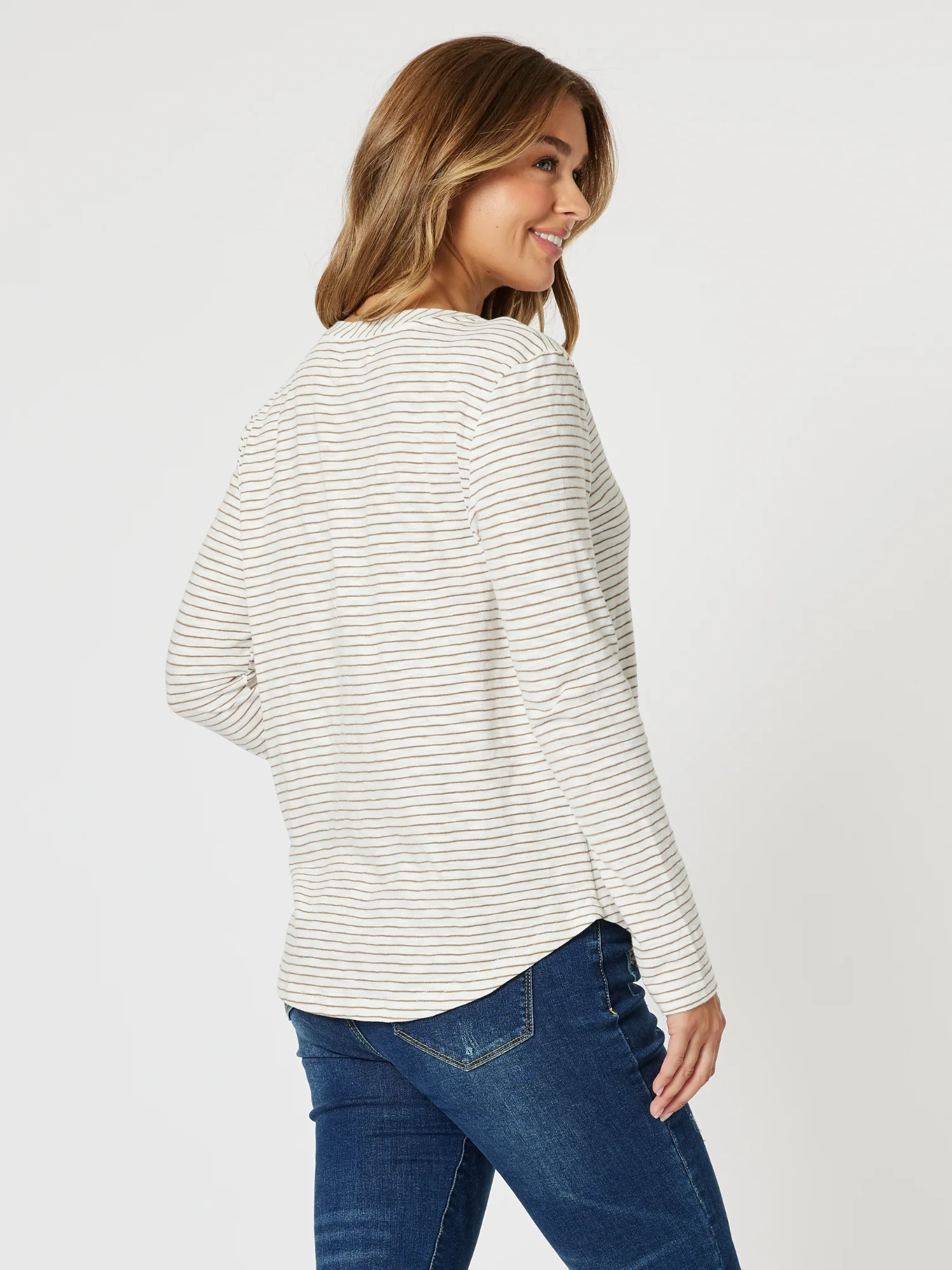 Riviera Long Sleeve Stripe Print Tee - Natural/White - Image 5