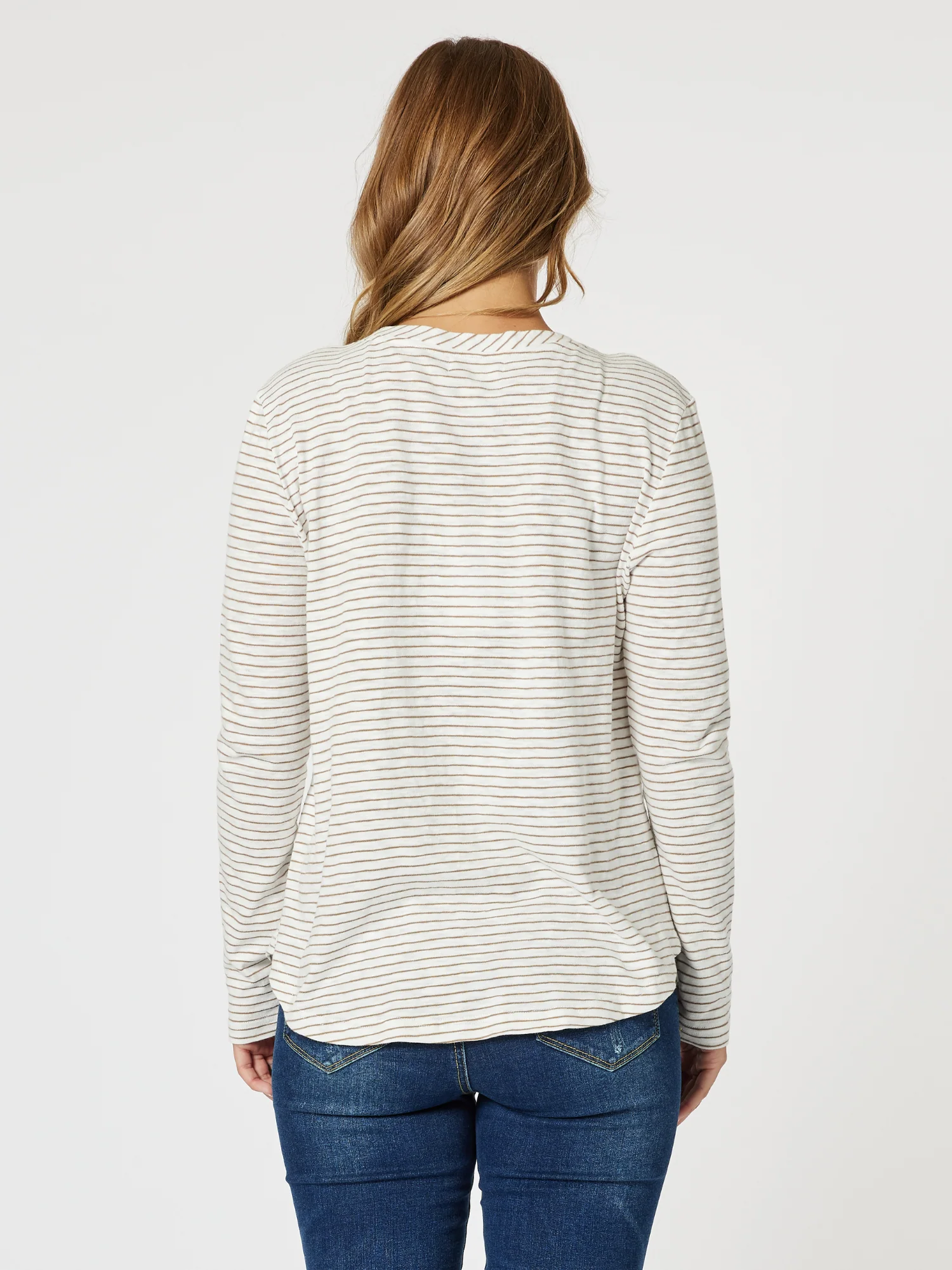 Riviera Long Sleeve Stripe Print Tee - Natural/White - Image 6