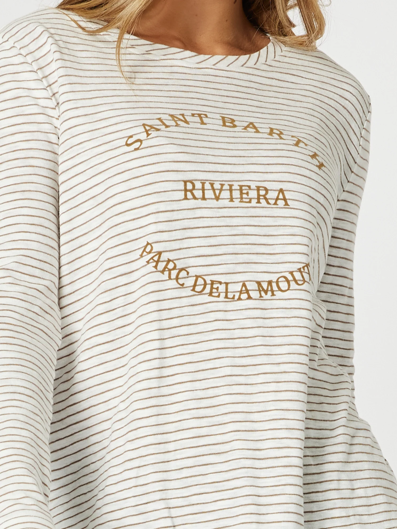 Riviera Long Sleeve Stripe Print Tee - Natural/White - Image 7