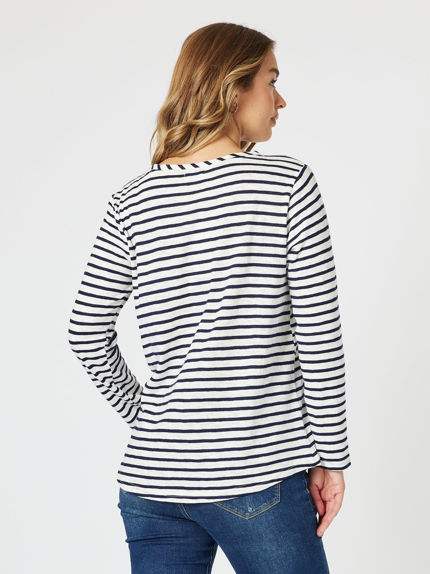 Riviera Stripe Print Long Sleeve Tee - Navy/White - Image 6