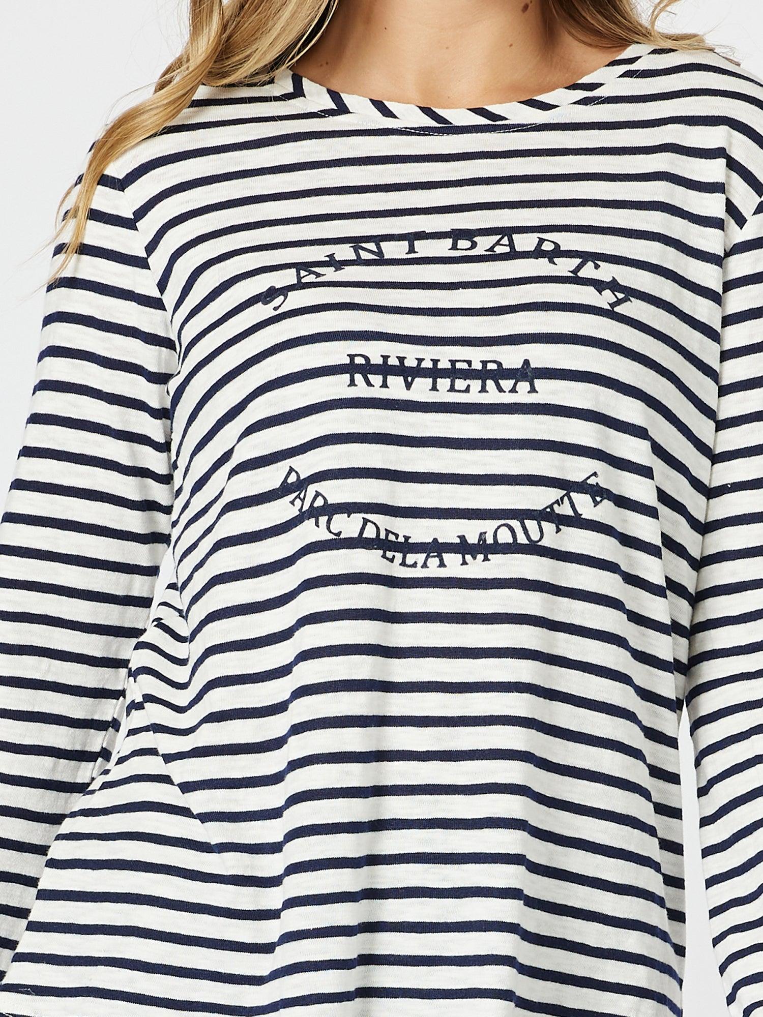 Riviera Stripe Print Long Sleeve Tee - Navy/White - Image 8