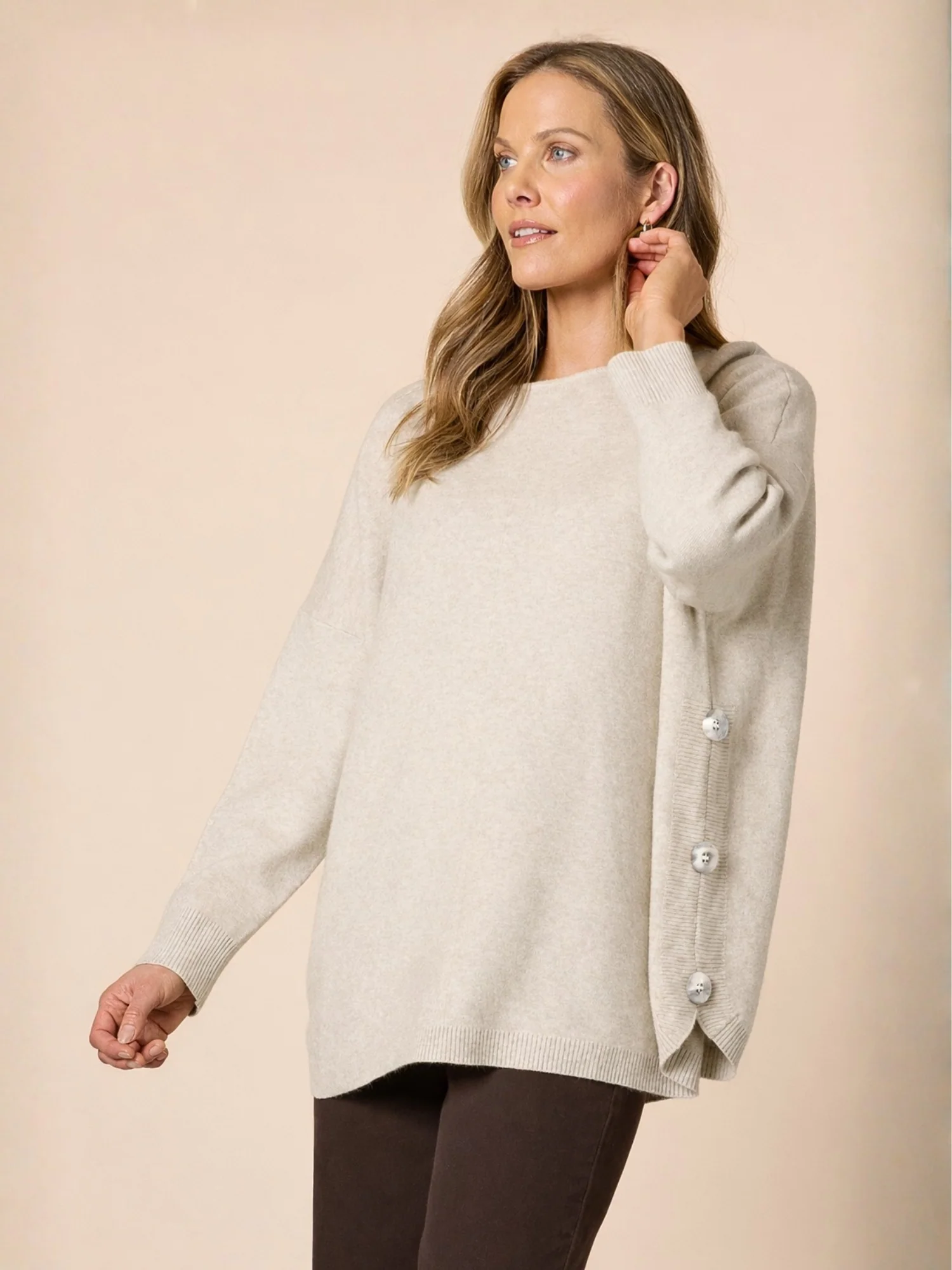 Rochelle Side Button Knit - Natural - Image 3