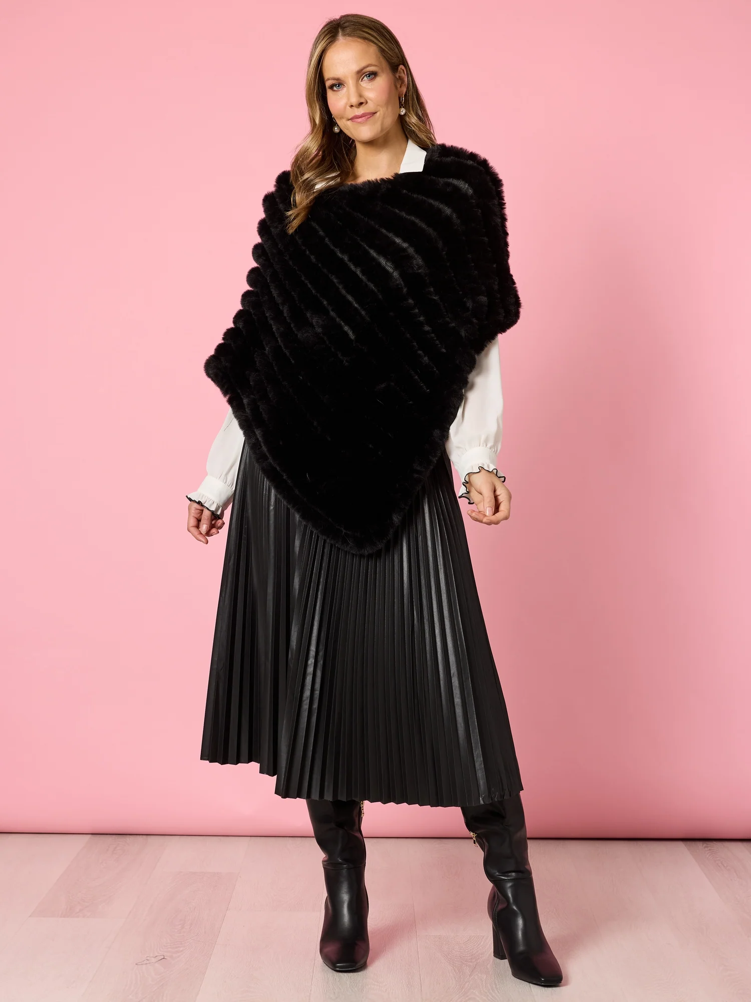 Roma Faux Fur Poncho - Black - Image 5