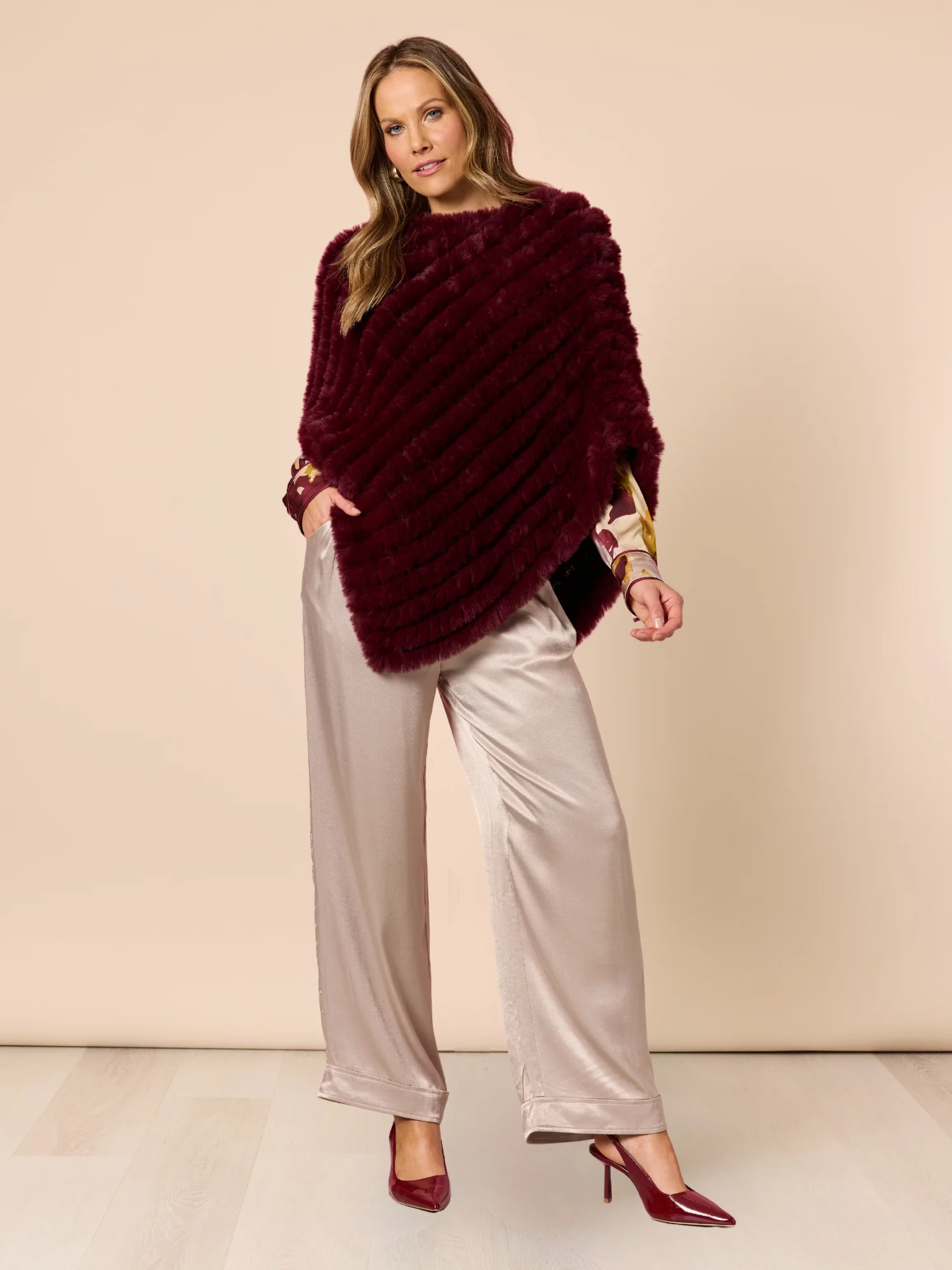 Roma Faux Fur Poncho - Shiraz - Image 2