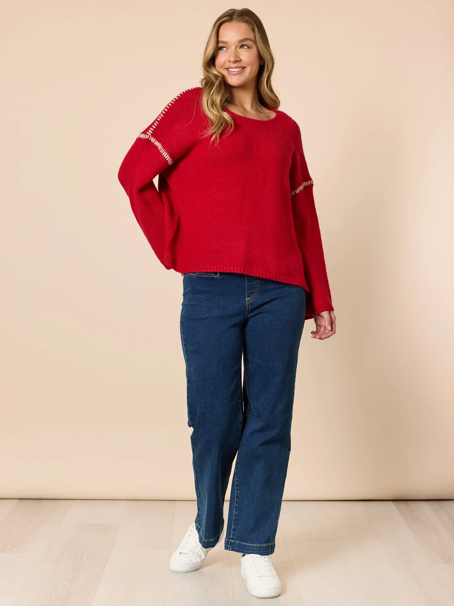 Rouge Contrast Stitch Knit - Red - Image 2