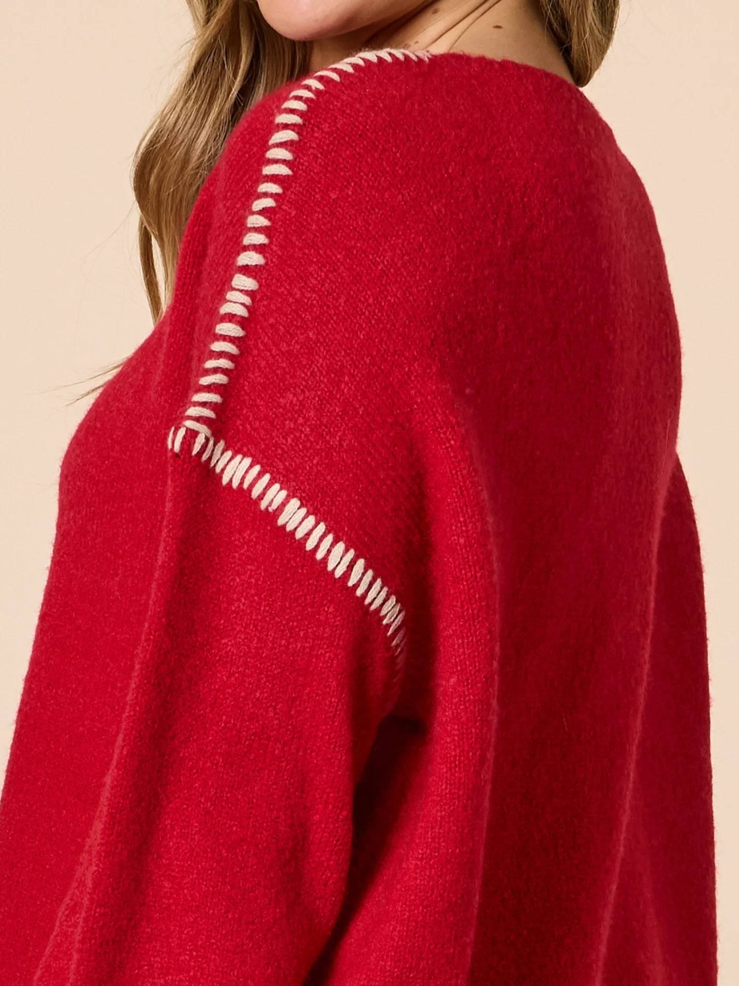 Rouge Contrast Stitch Knit - Red - Image 5