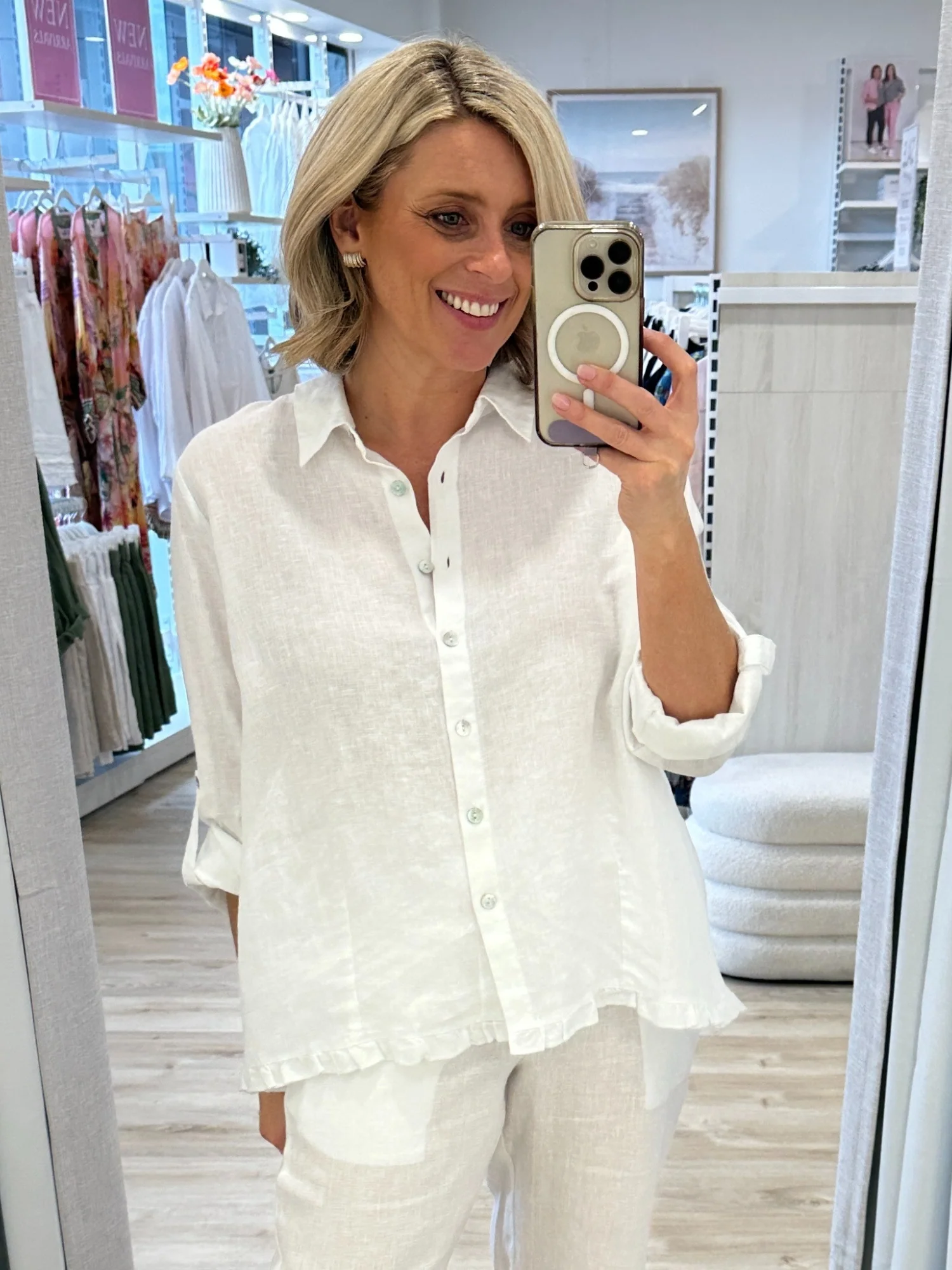 Ruffle Hem Linen Shirt - White - Image 12