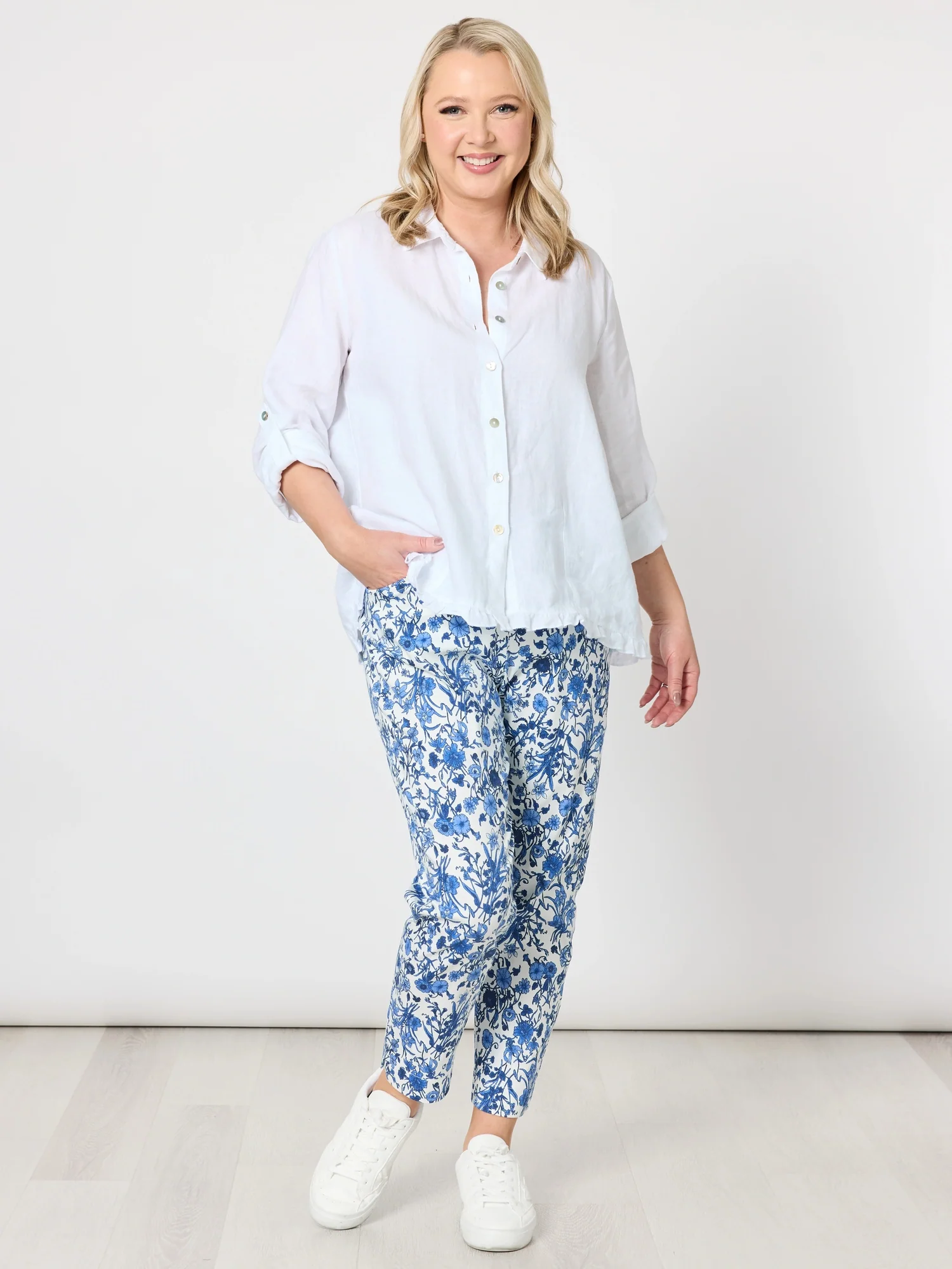 Ruffle Hem Linen Shirt - White - Image 15