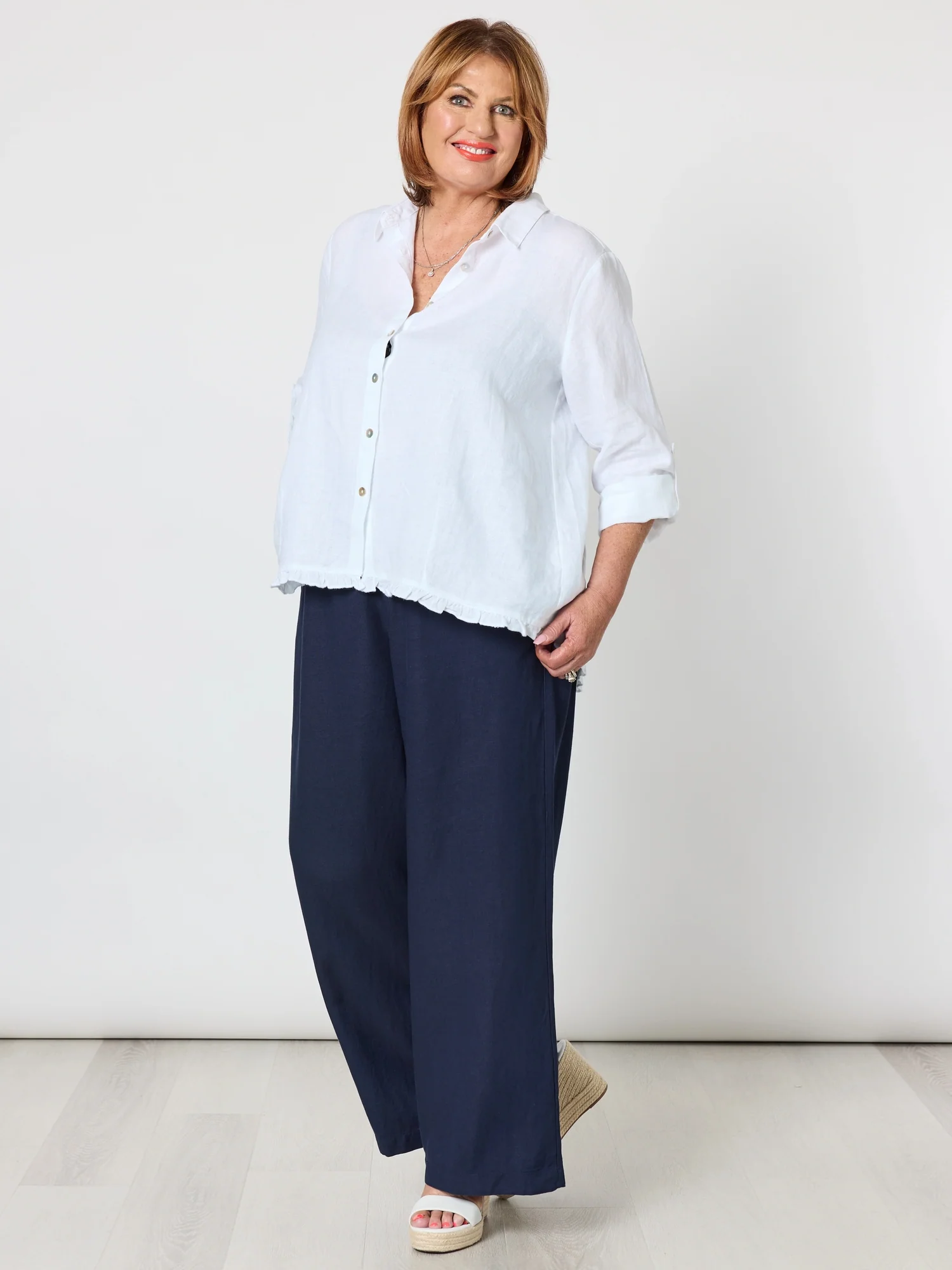 Ruffle Hem Linen Shirt - White - Image 4