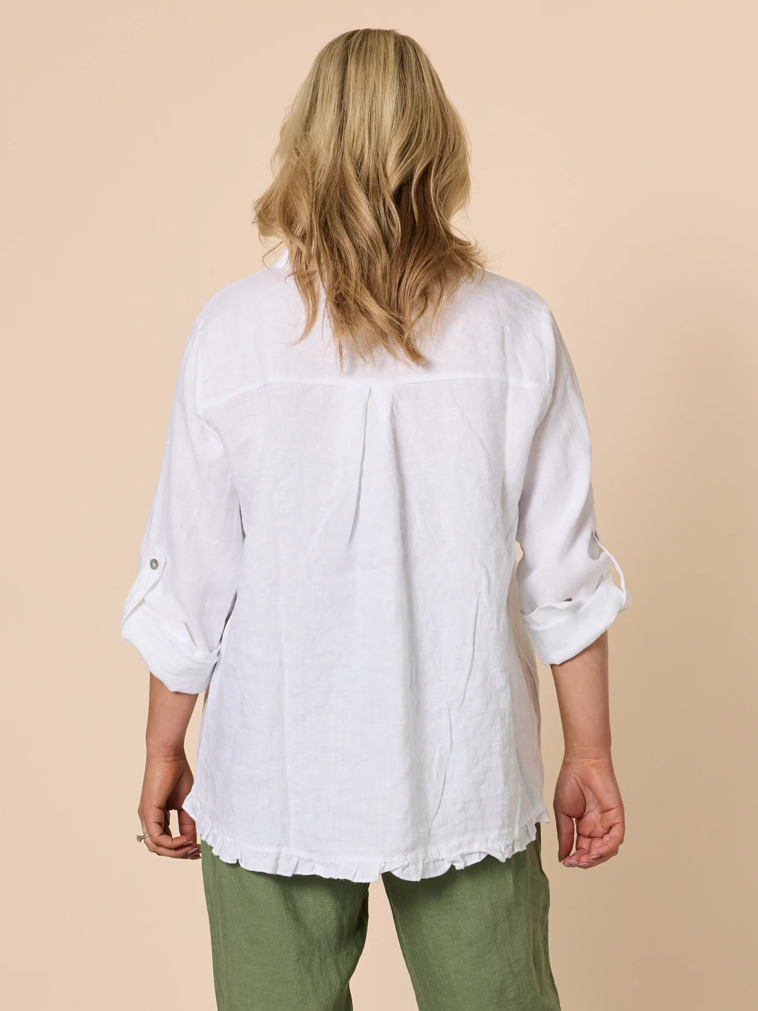 Ruffle Hem Linen Shirt - White - Image 7