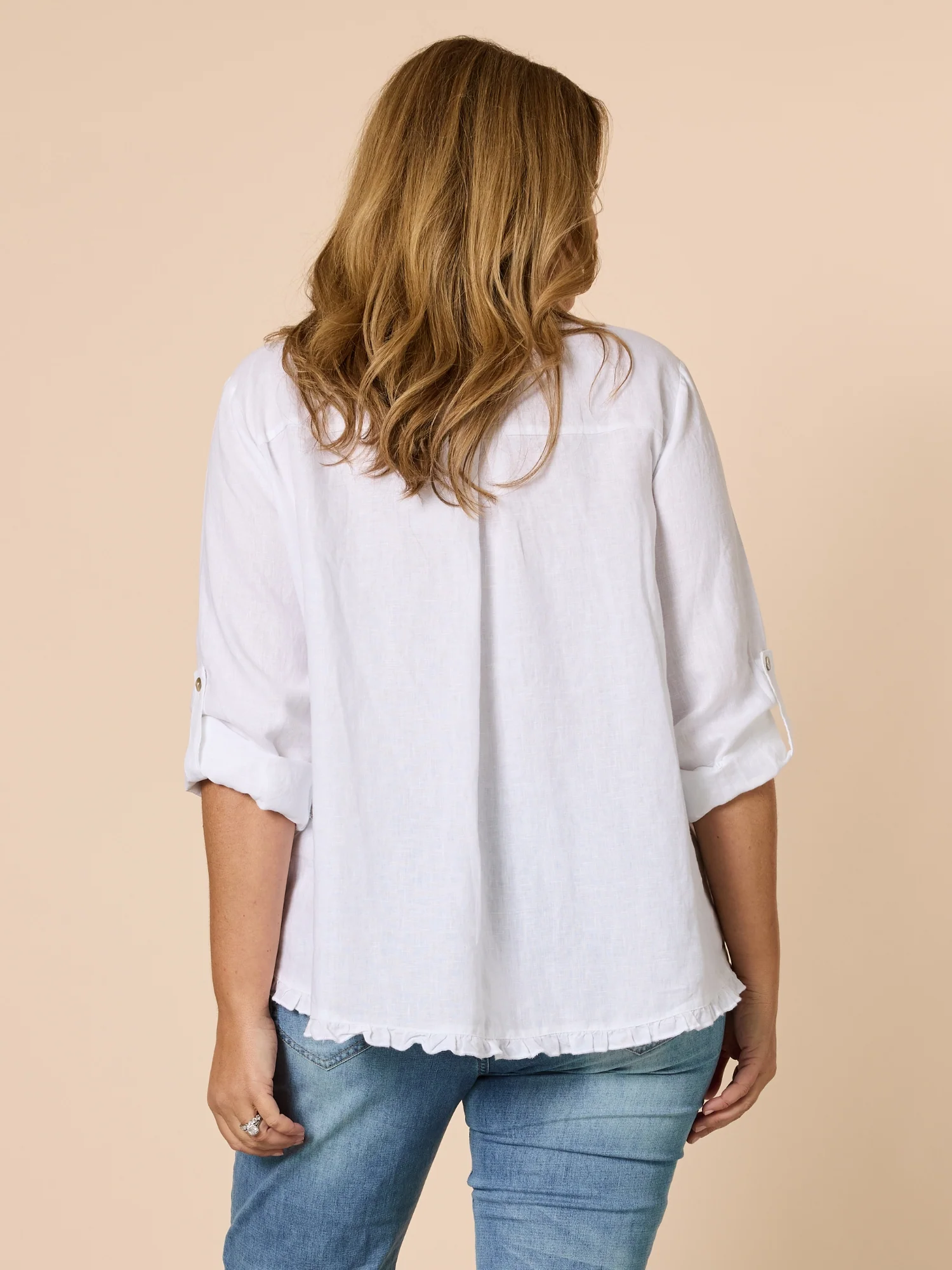 Ruffle Hem Linen Shirt - White - Image 9