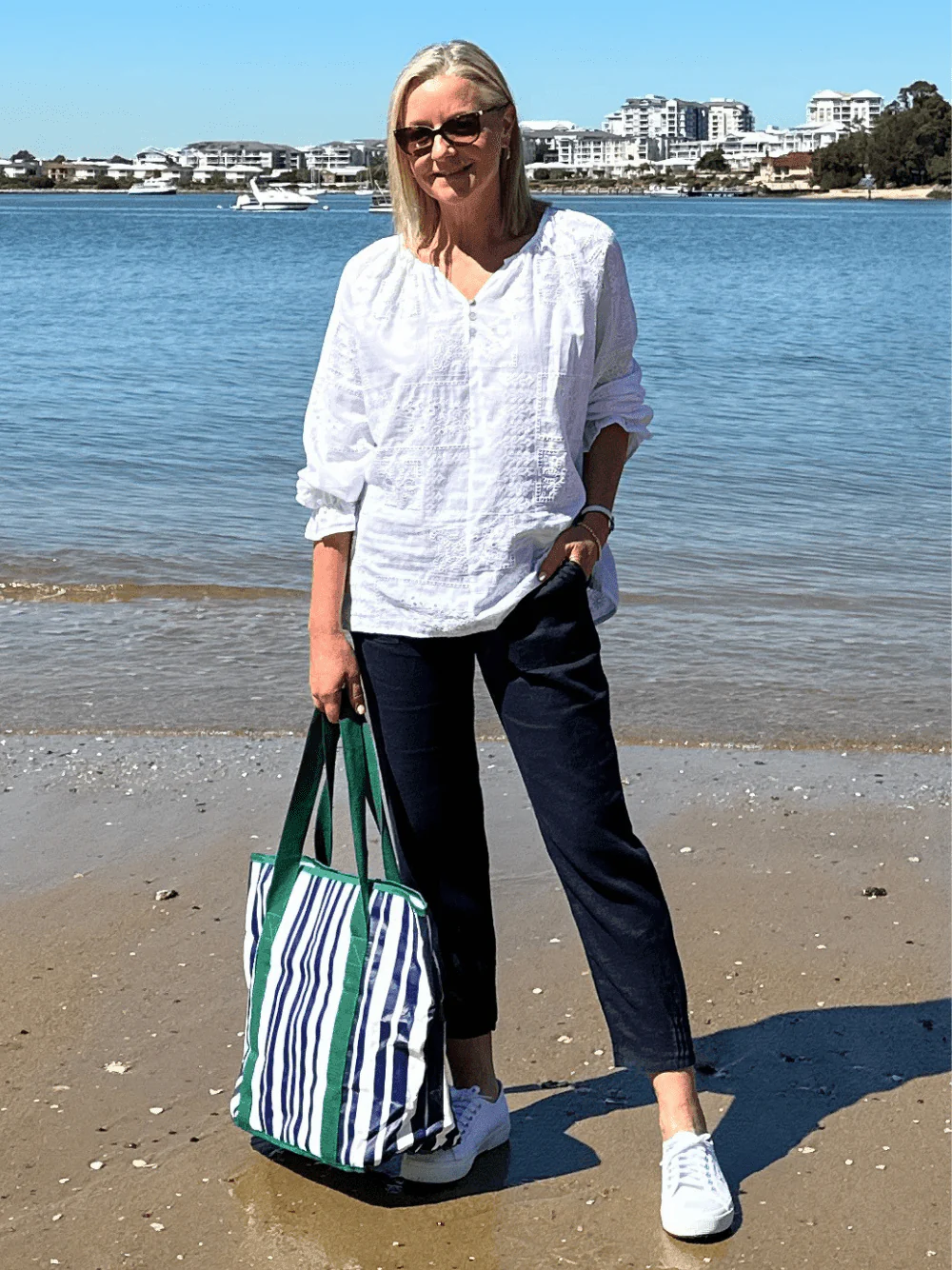 Sabbia Beach Bag Large - Green Stripe - Image 7