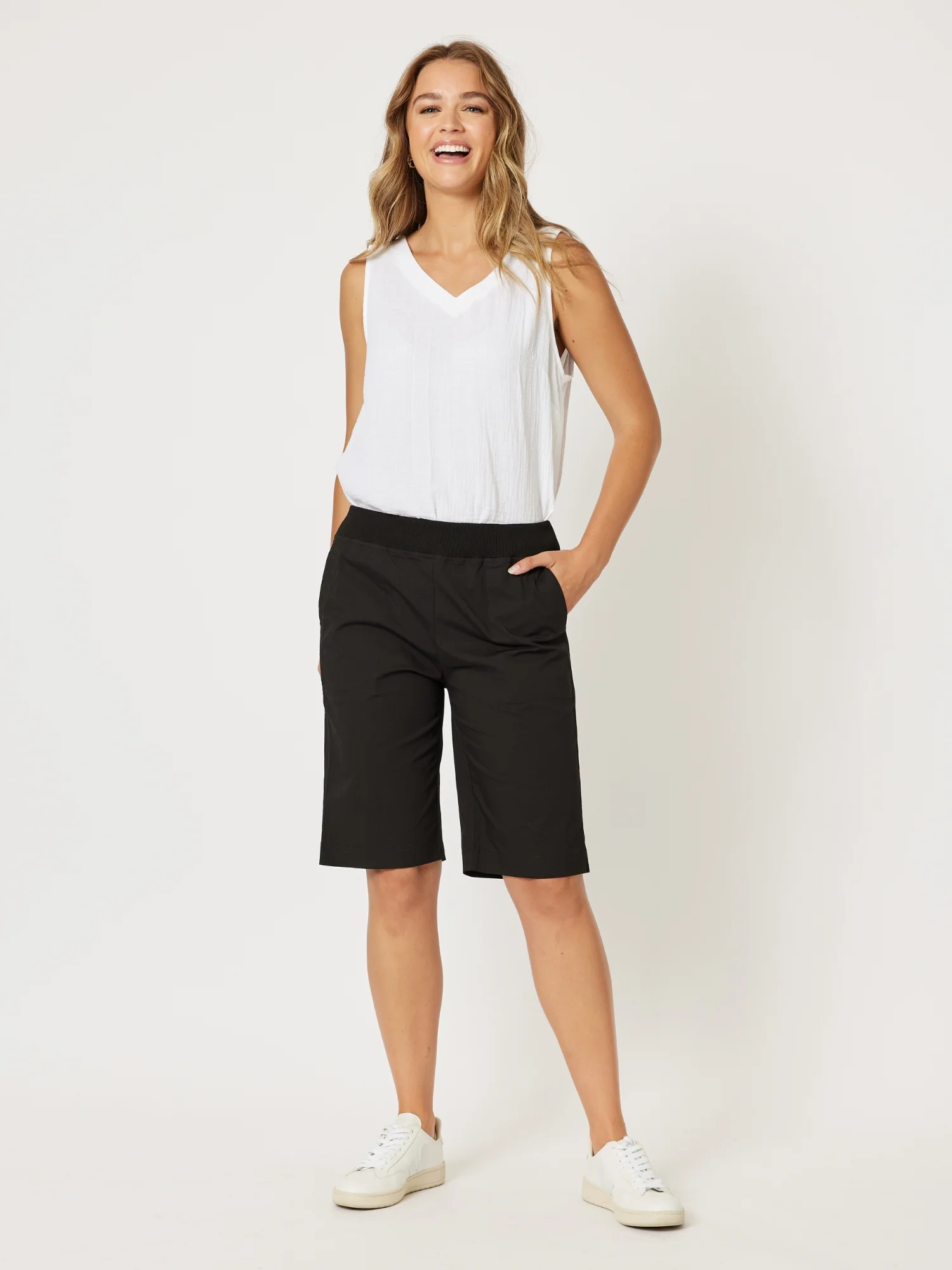 Santorini Cotton Pull On Short - Black - Image 4