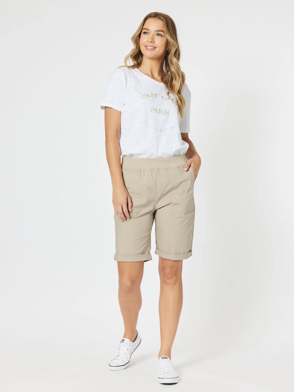 Santorini Cotton Pull On Short - Natural - Image 3