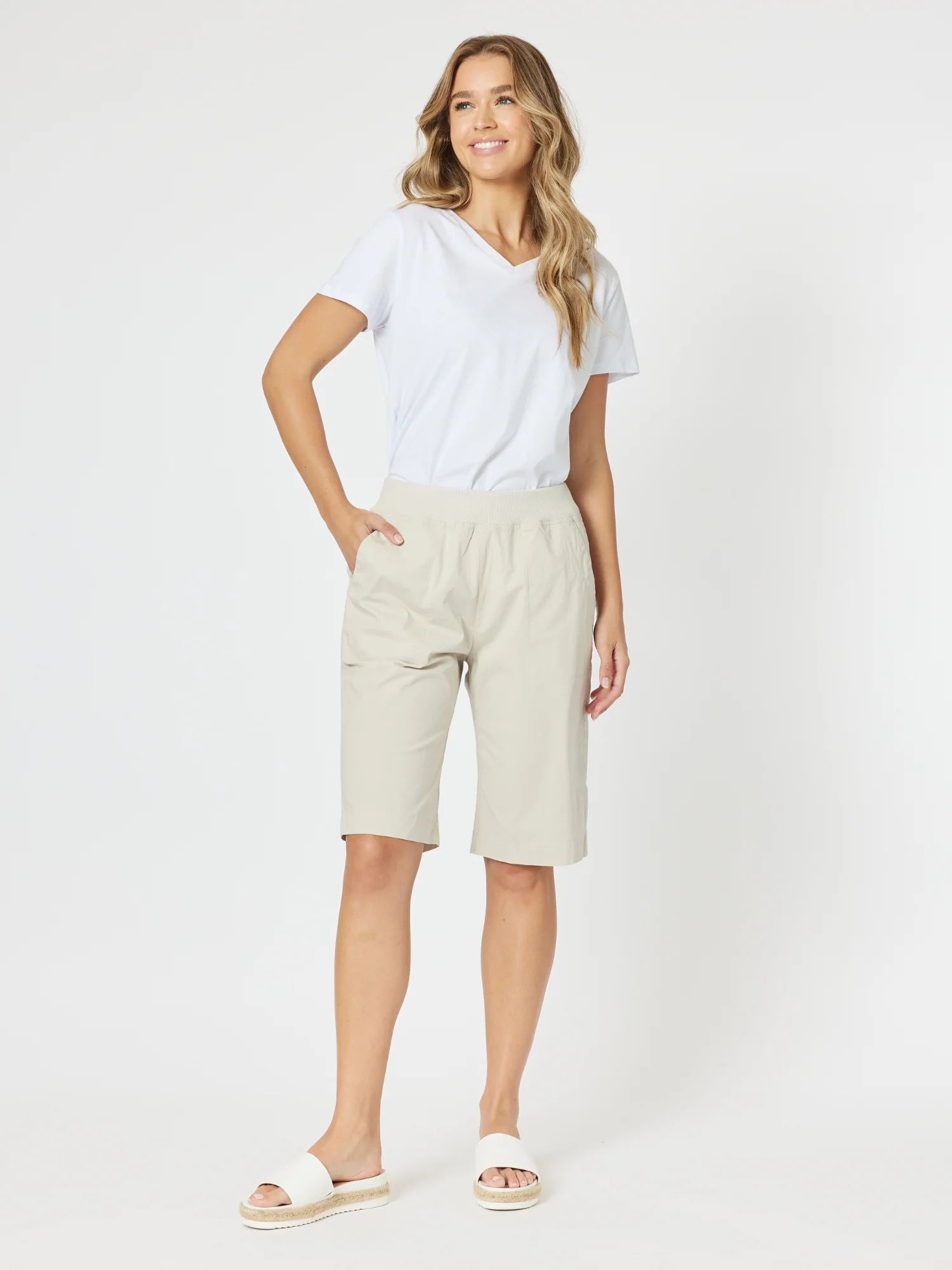 Santorini Cotton Pull On Short - Stone - Image 3