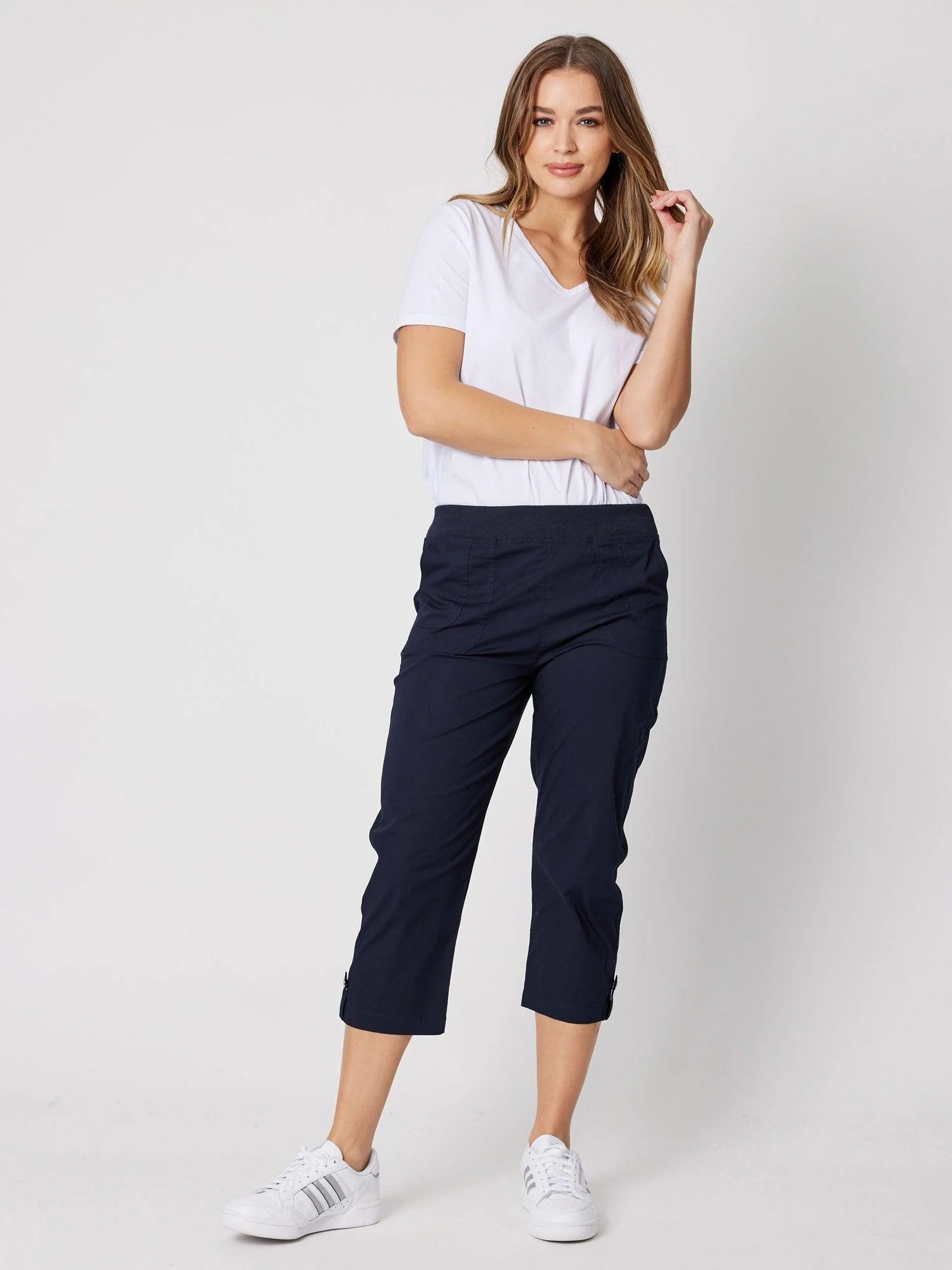 Santorini Cropped Cotton Pant - Navy - Image 3