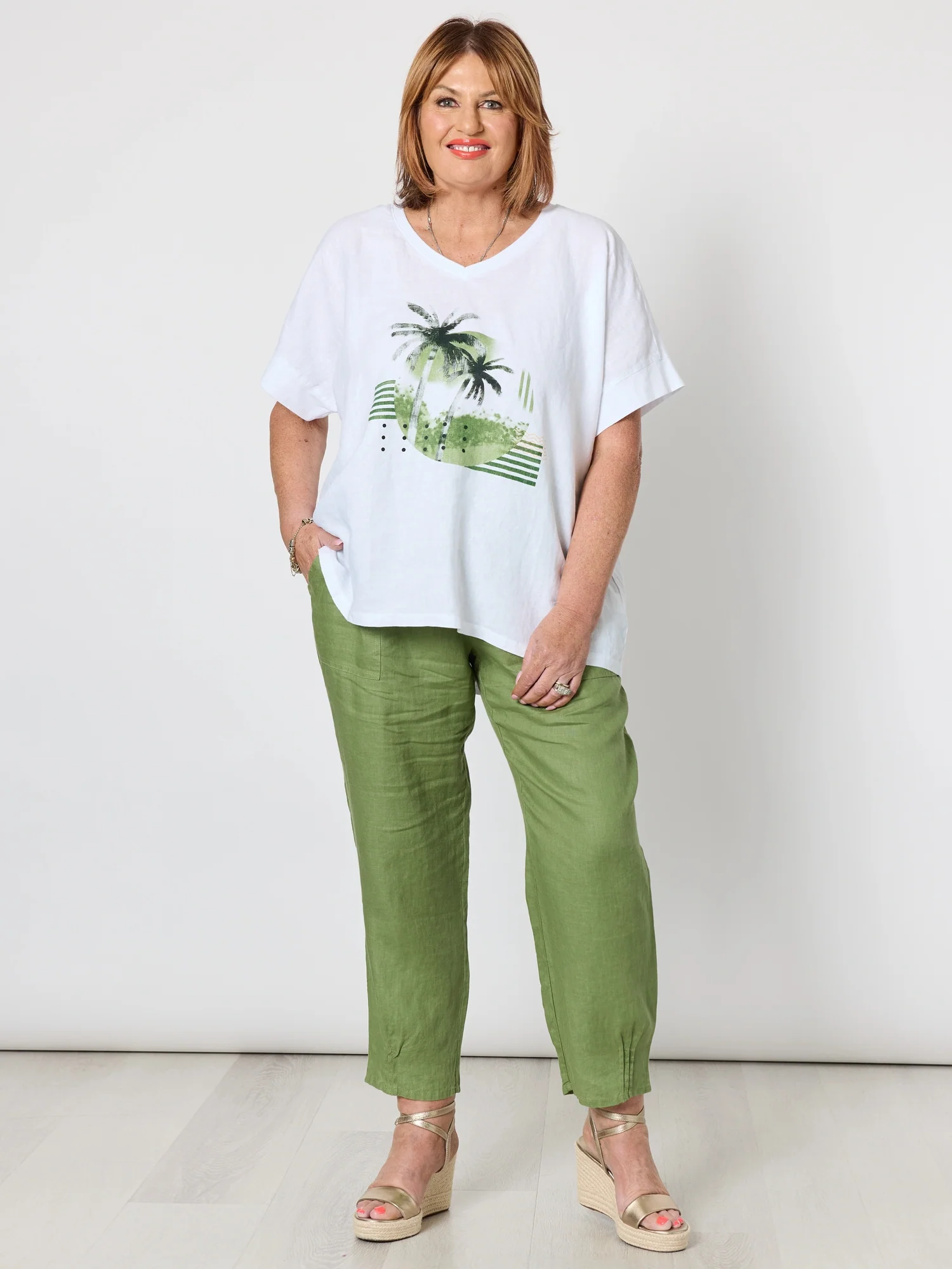 Sarah Linen Pleat Hem Pant - Basil - Image 10