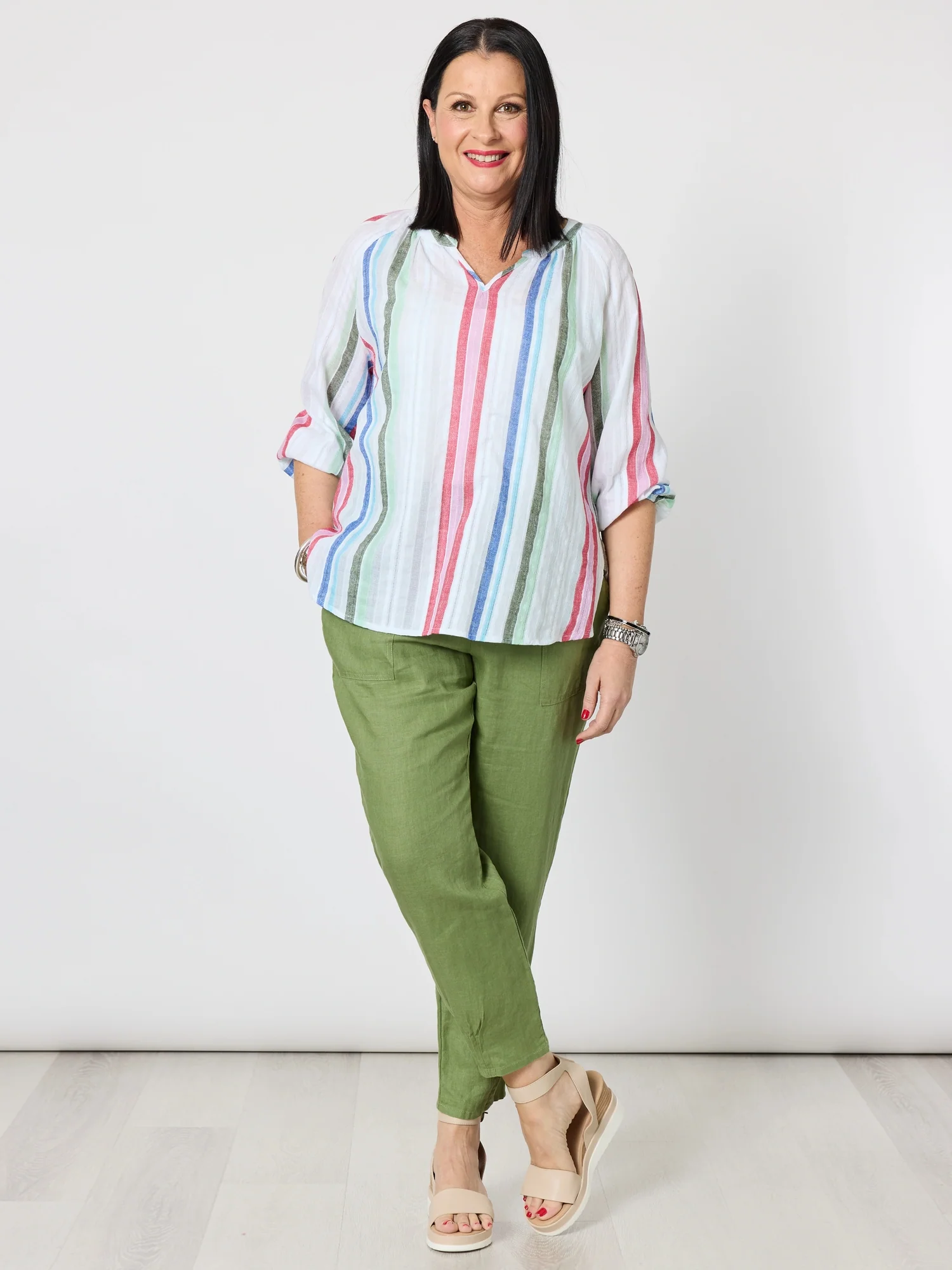Sarah Linen Pleat Hem Pant - Basil - Image 11