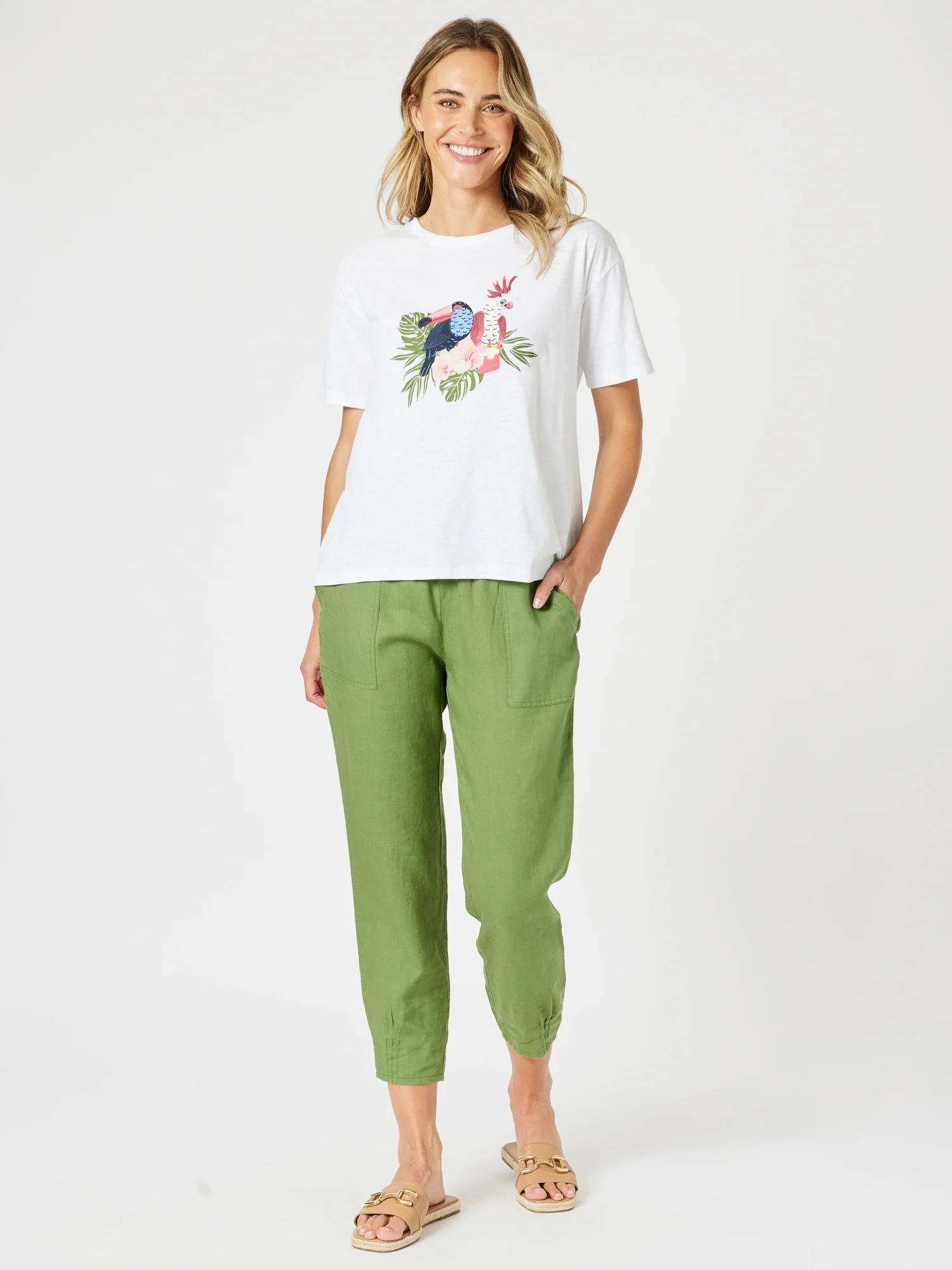 Sarah Linen Pleat Hem Pant - Basil - Image 4