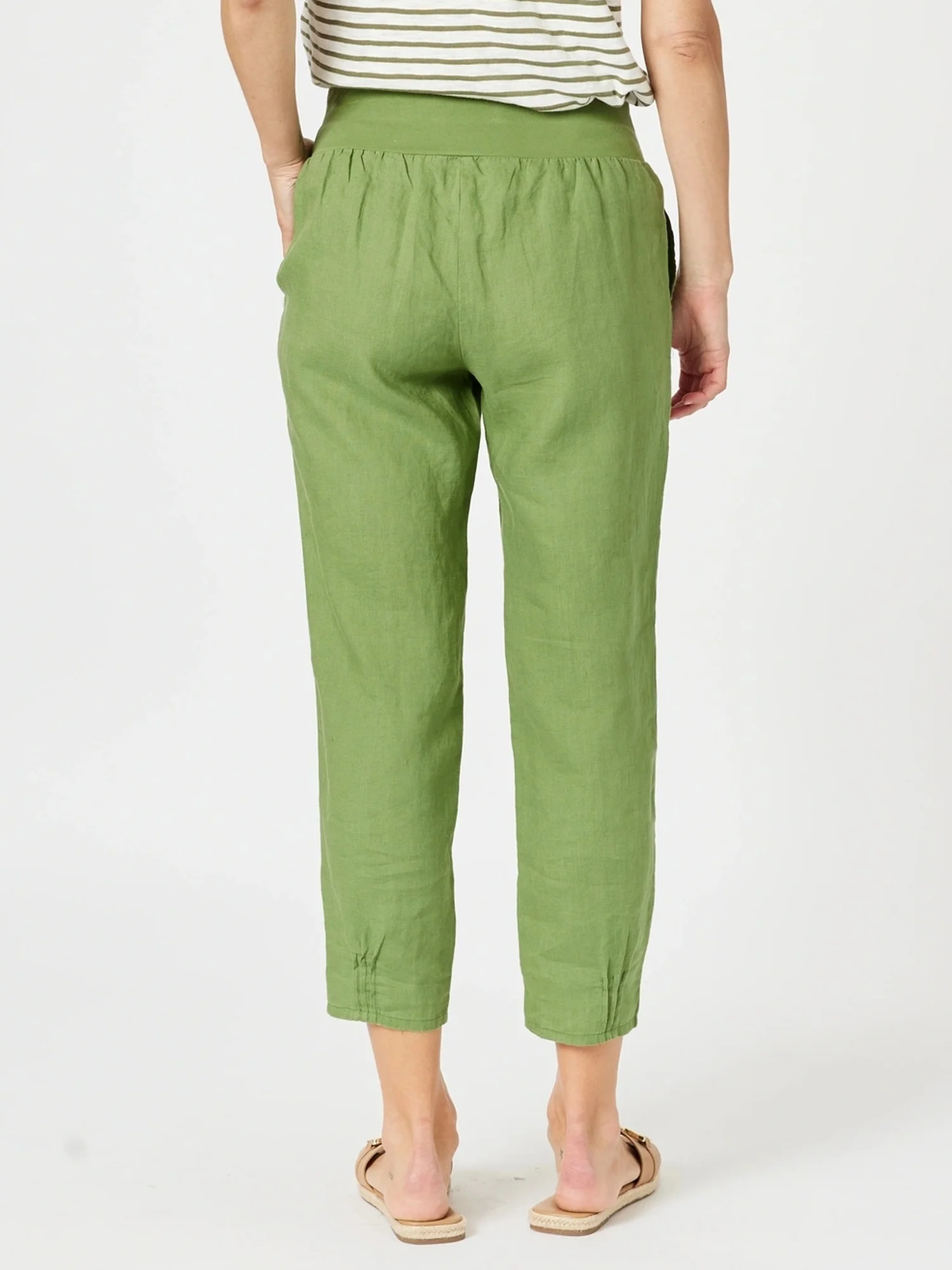 Sarah Linen Pleat Hem Pant - Basil - Image 6