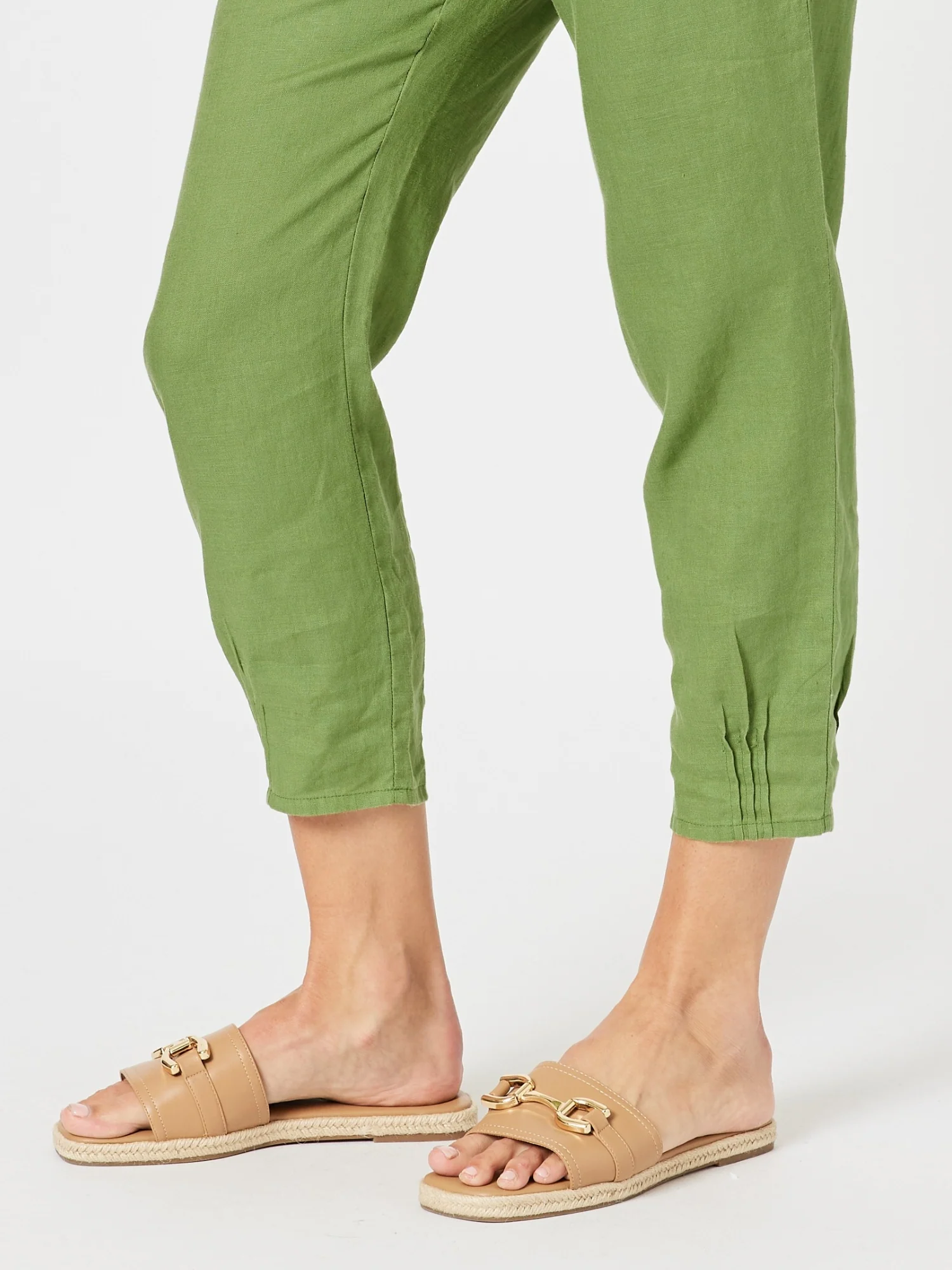Sarah Linen Pleat Hem Pant - Basil - Image 8