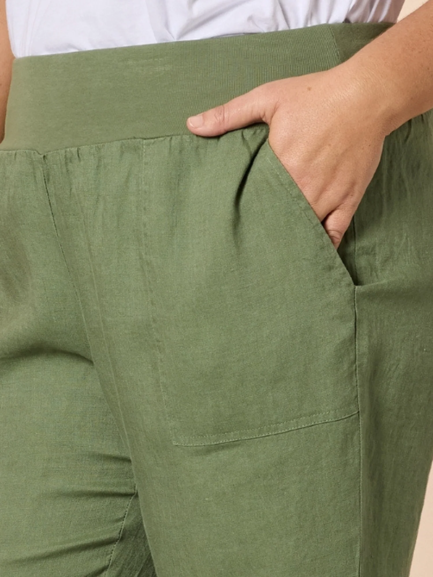 Sarah Linen Pleat Hem Pant - Khaki - Image 6
