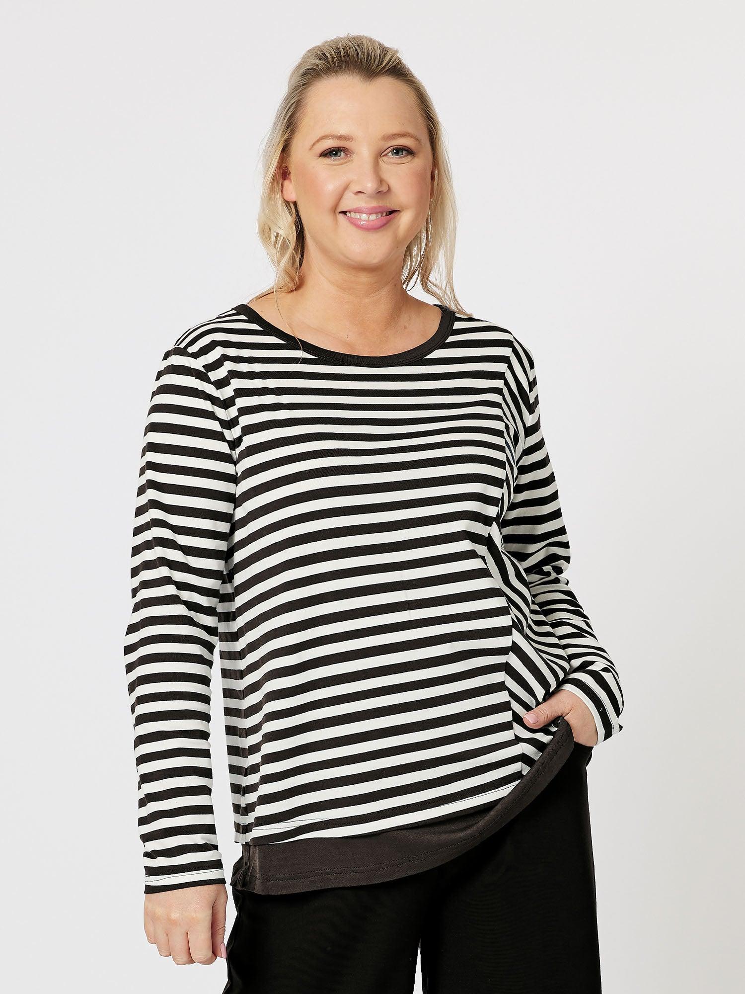 Sarah Stripe Long Sleeve Top - Black - Image 3