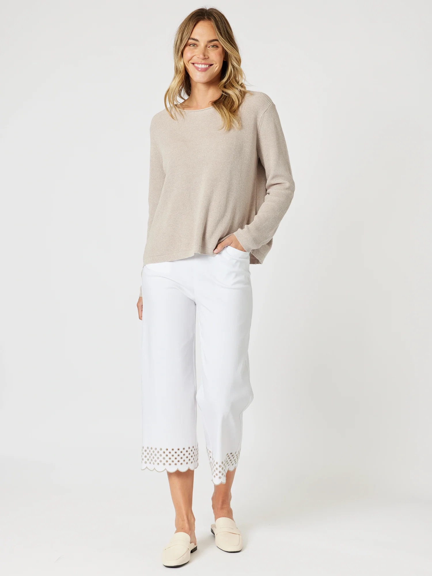 Scallop Hem Pant - White/Natural - Image 3