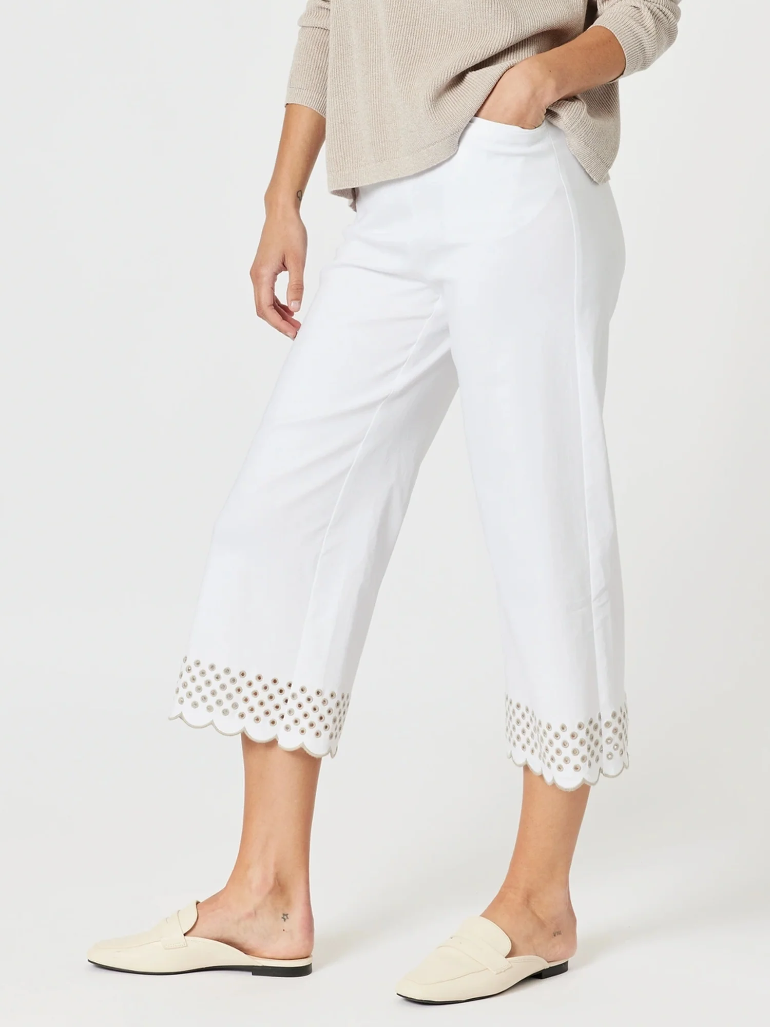 Scallop Hem Pant - White/Natural - Image 4