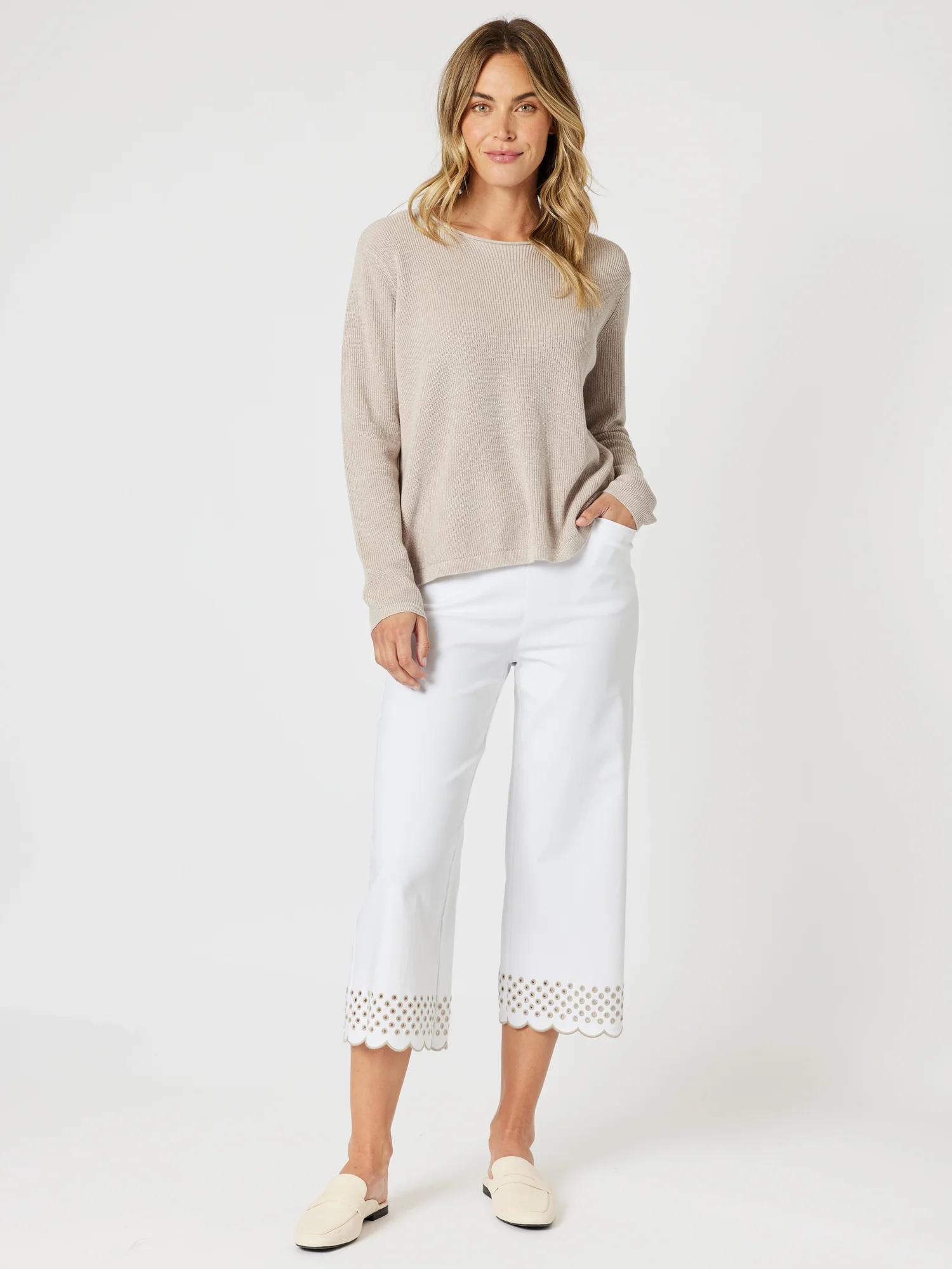 Scallop Hem Pant - White/Natural - Image 7
