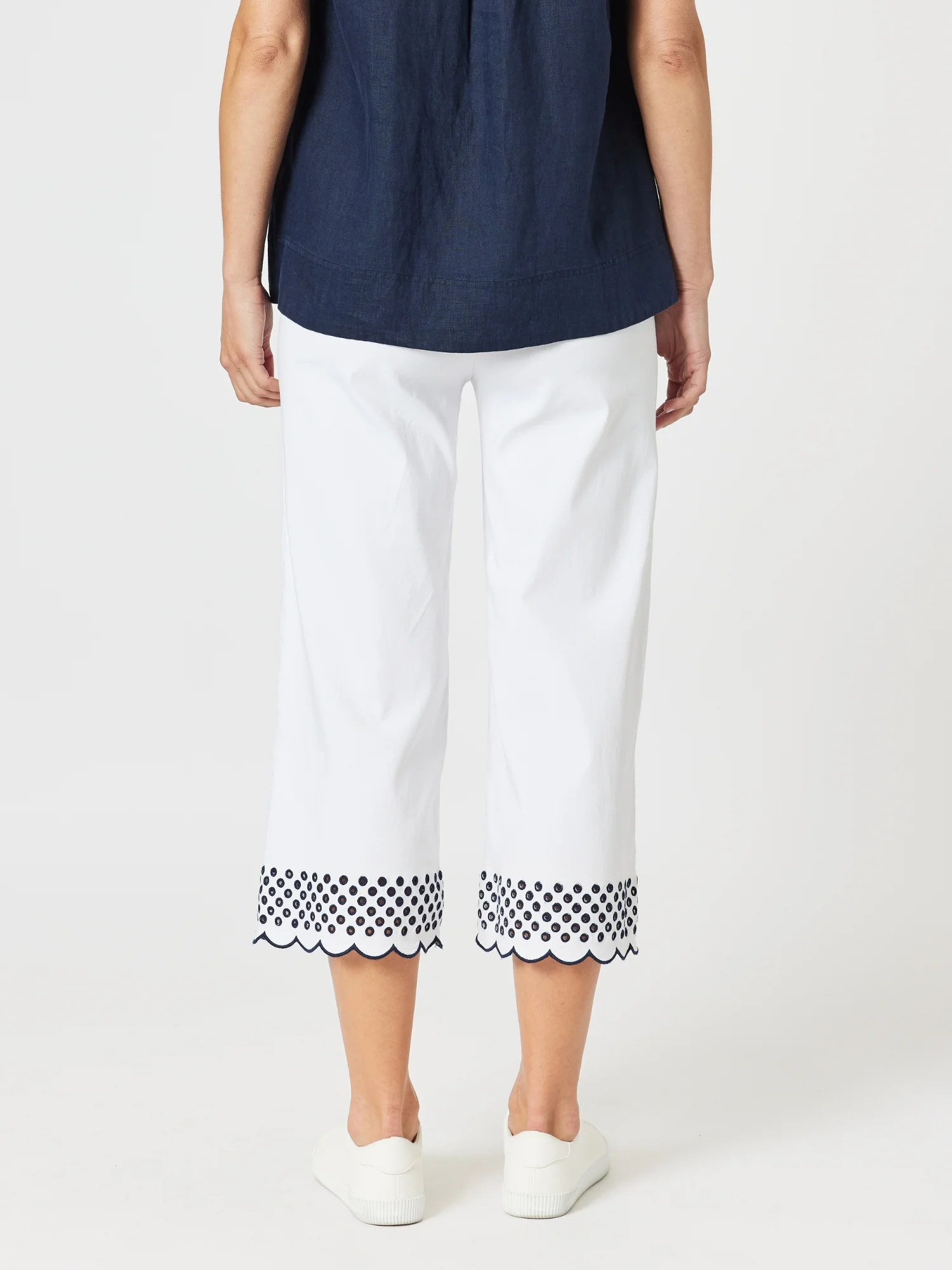 Scallop Hem Pant - White/Navy - Image 6