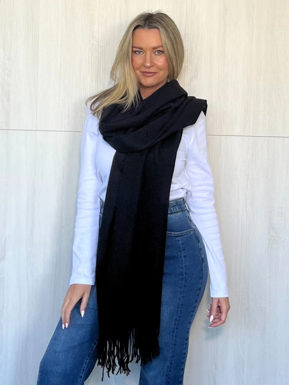 Cosy Fringe Scarf - Black - Image 3